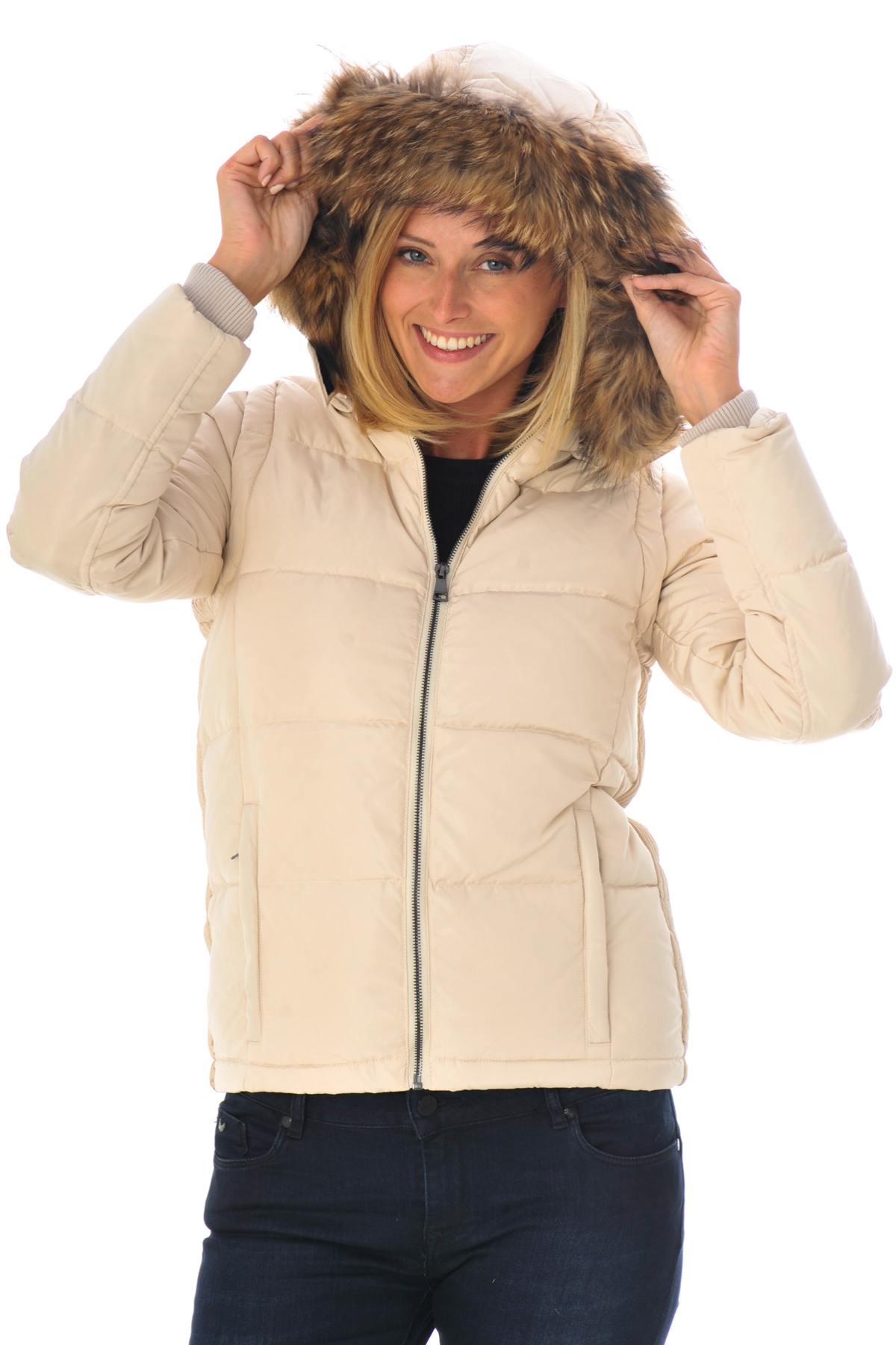 Women's ivory white down jacket with fur collar - Image n°4