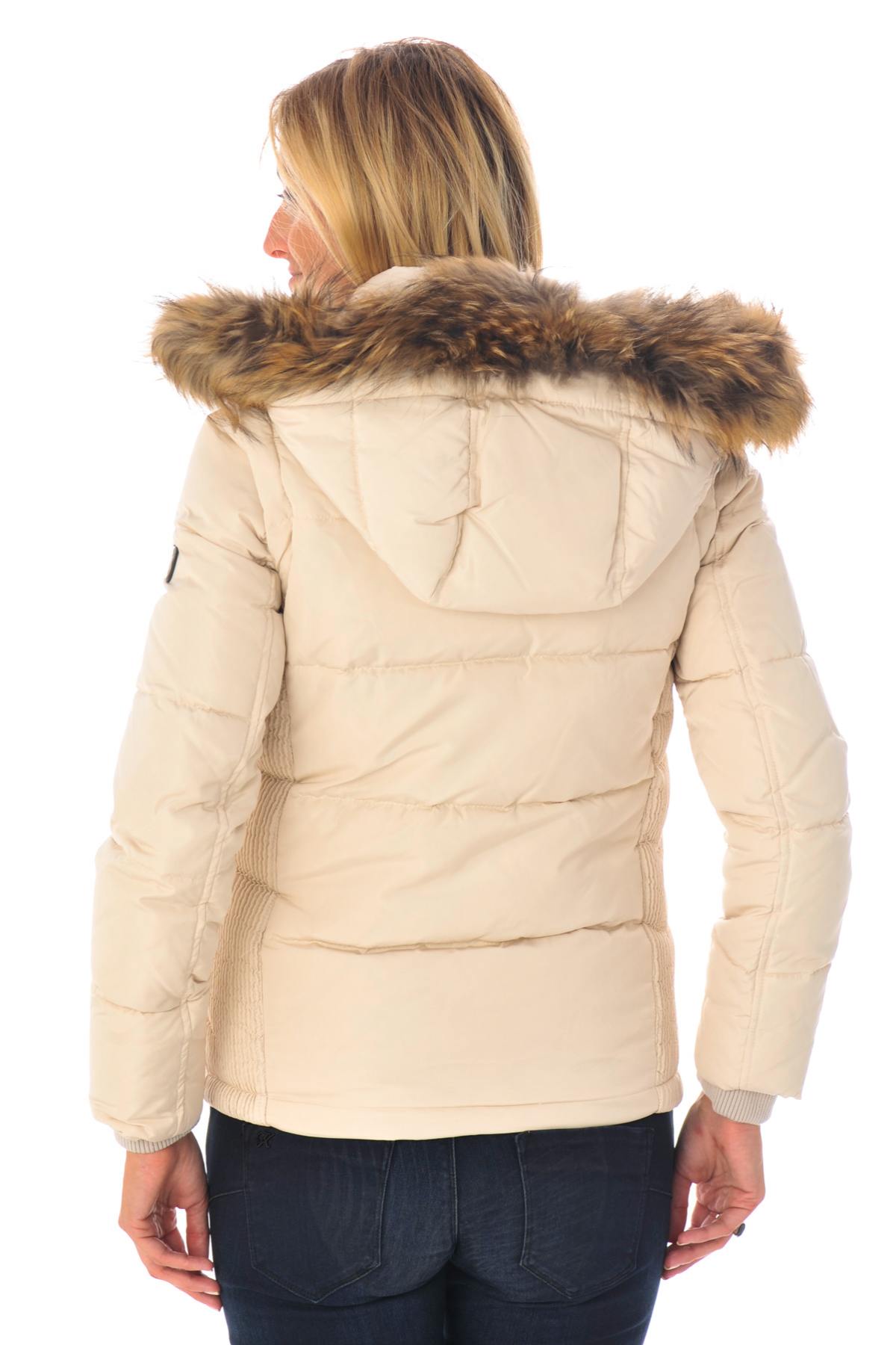 Women's ivory white down jacket with fur collar - Image n°7