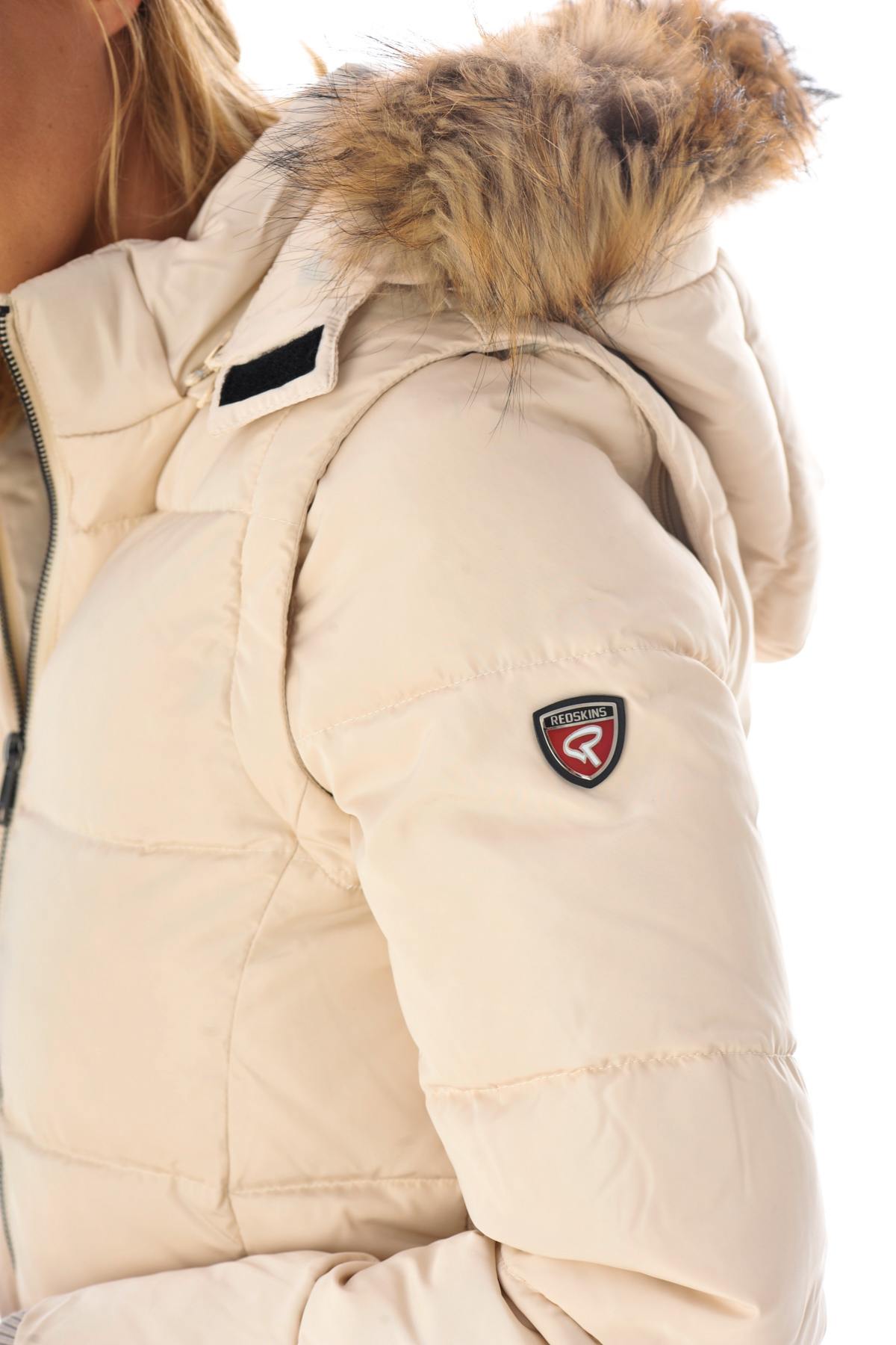 Women's ivory white down jacket with fur collar - Image n°8