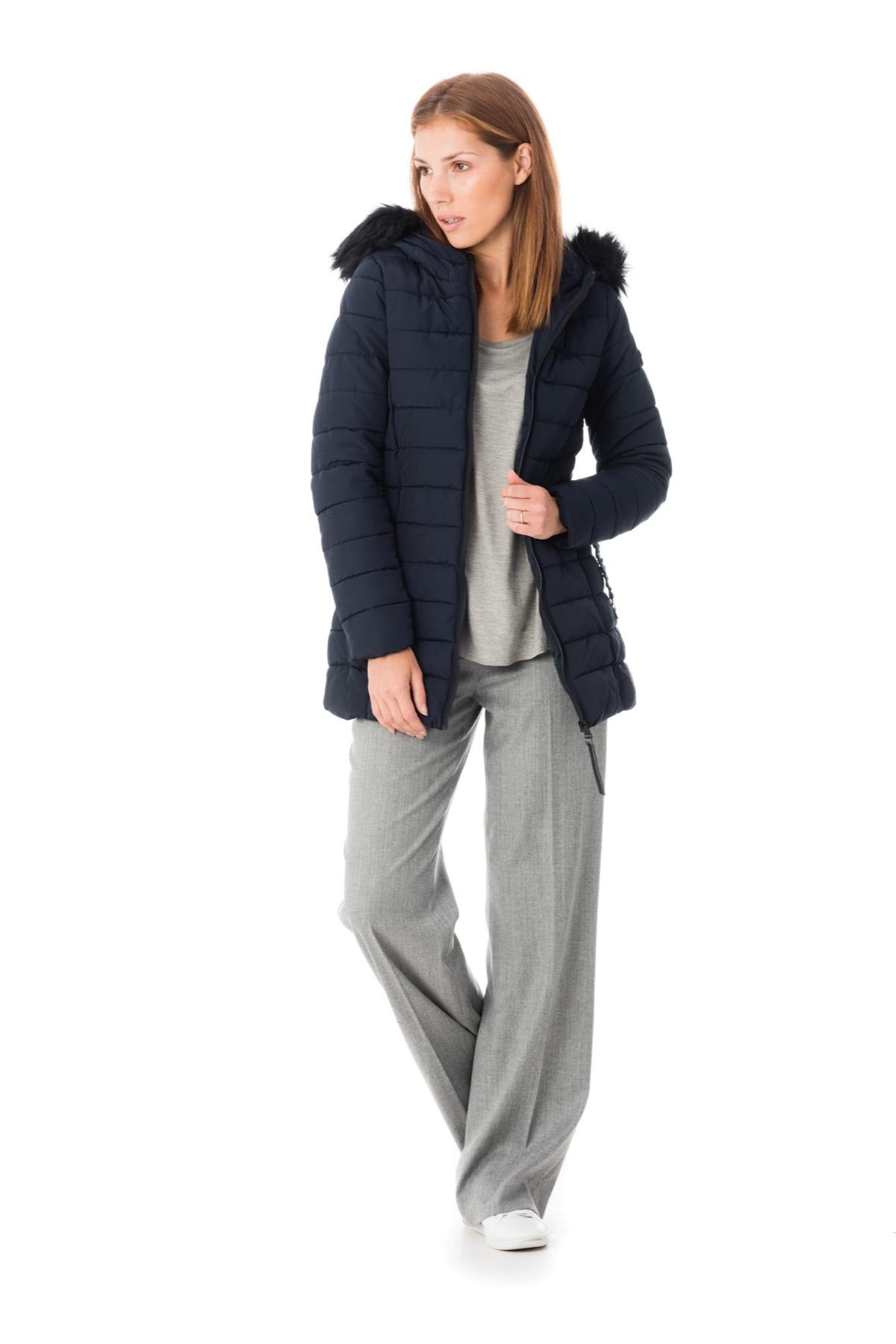 Women's navy blue polyester down jacket - Image n°2