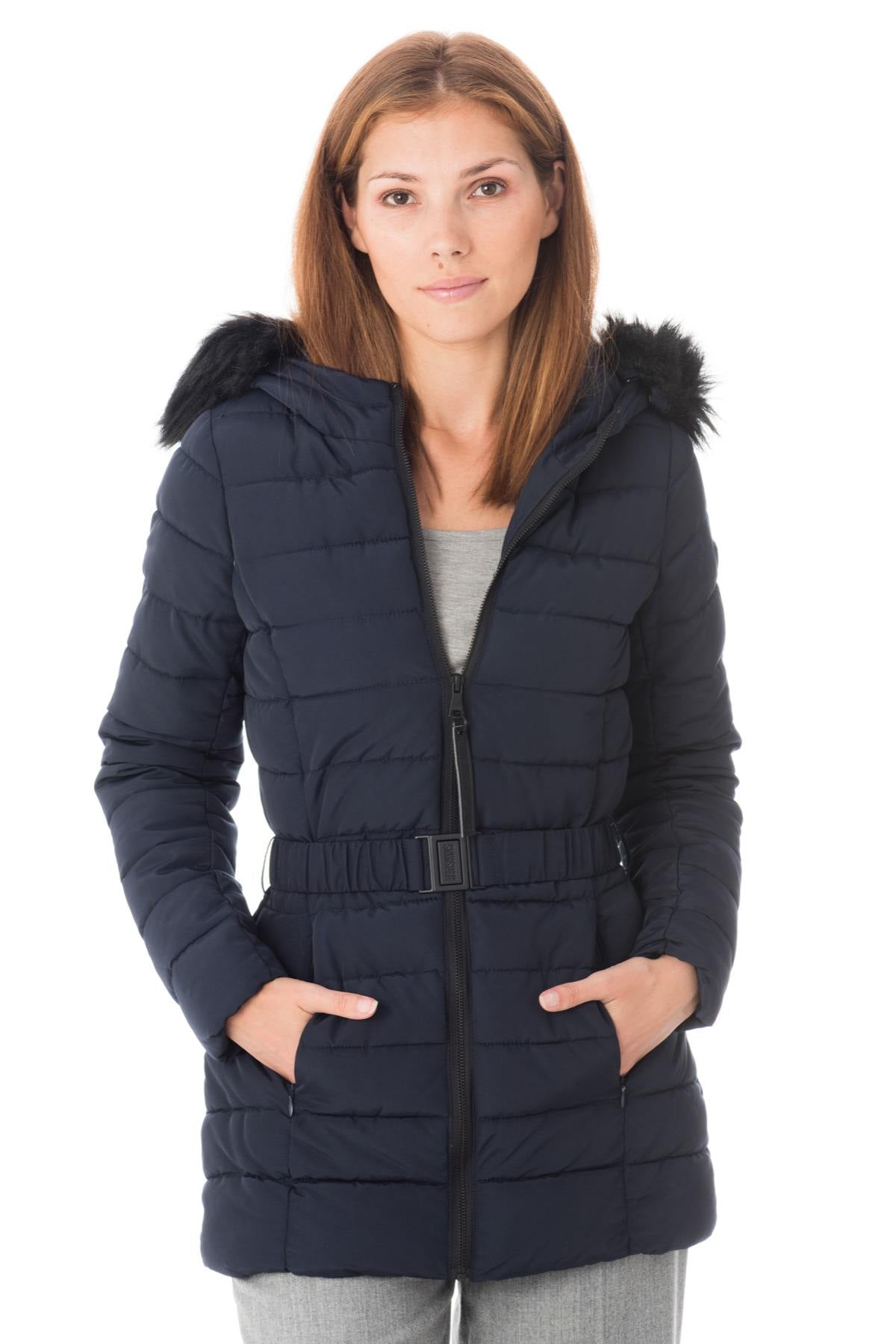 Women's navy blue polyester down jacket - Image n°1