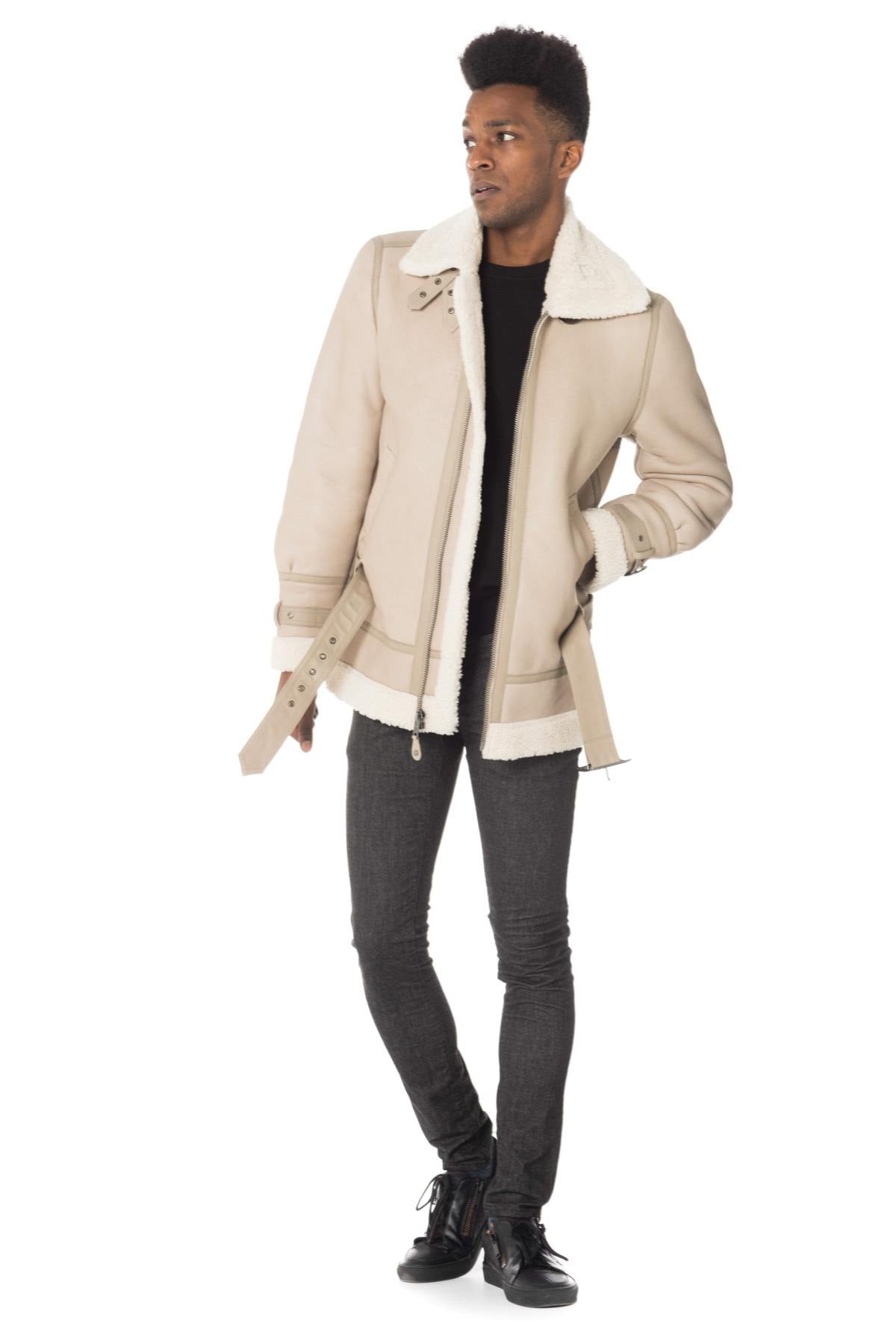 Schott long bomber jacket in beige color - Image n°2