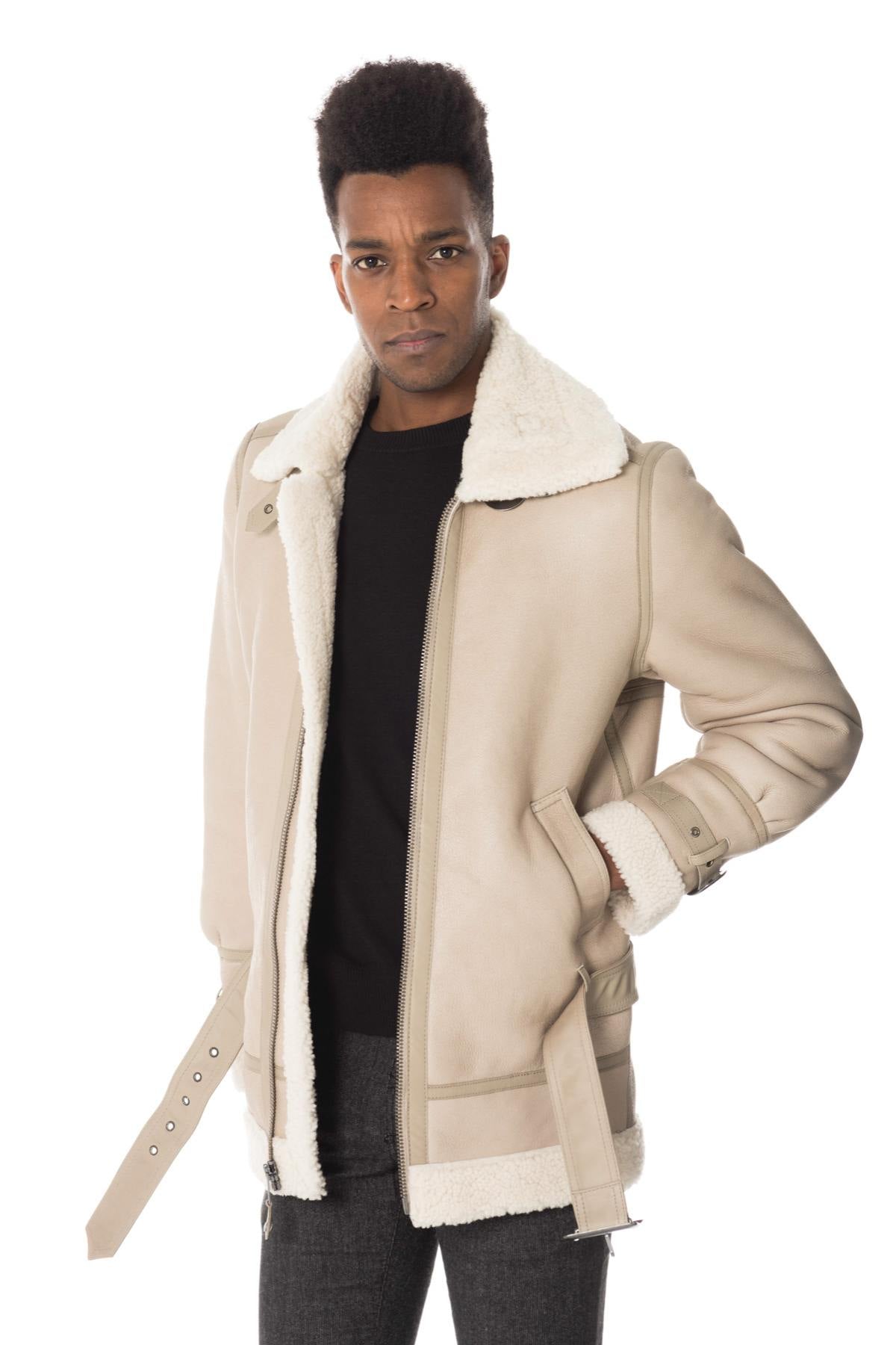 Schott long bomber jacket in beige color - Image n°3