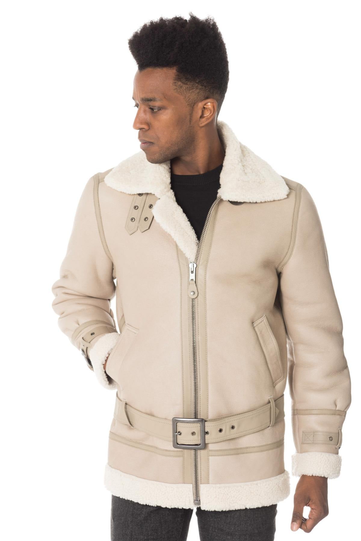 Schott long bomber jacket in beige color - Image n°1