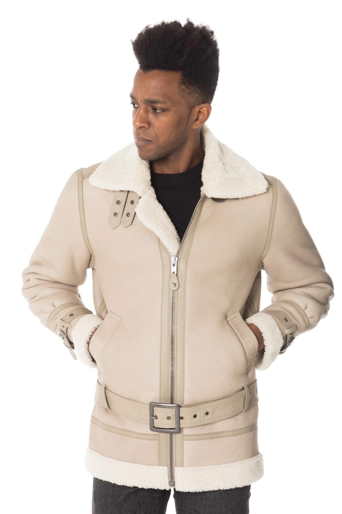 Schott long bomber jacket in beige color - Image n°4