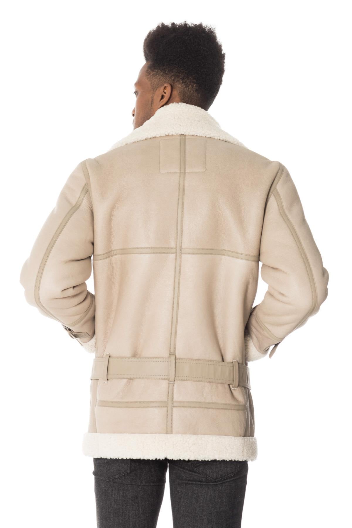 Schott long bomber jacket in beige color - Image n°5