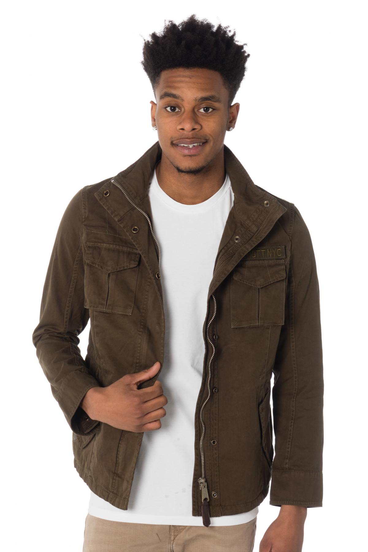 Schott men's khaki stand-up collar jacket - Image n°1