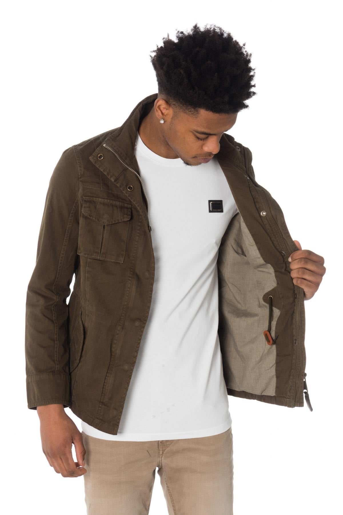 Schott men's khaki stand-up collar jacket - Image n°5