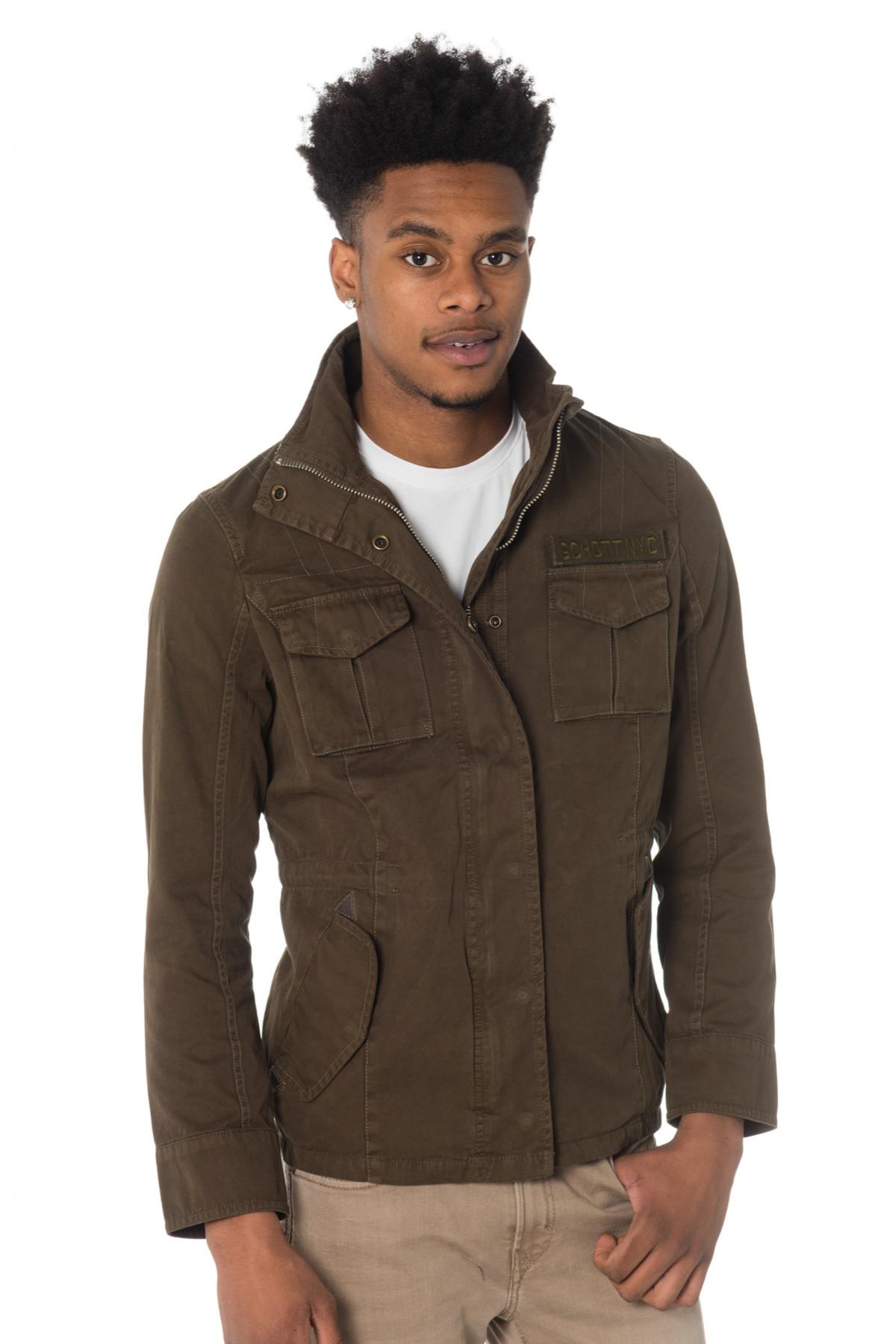 Schott men's khaki stand-up collar jacket - Image n°3