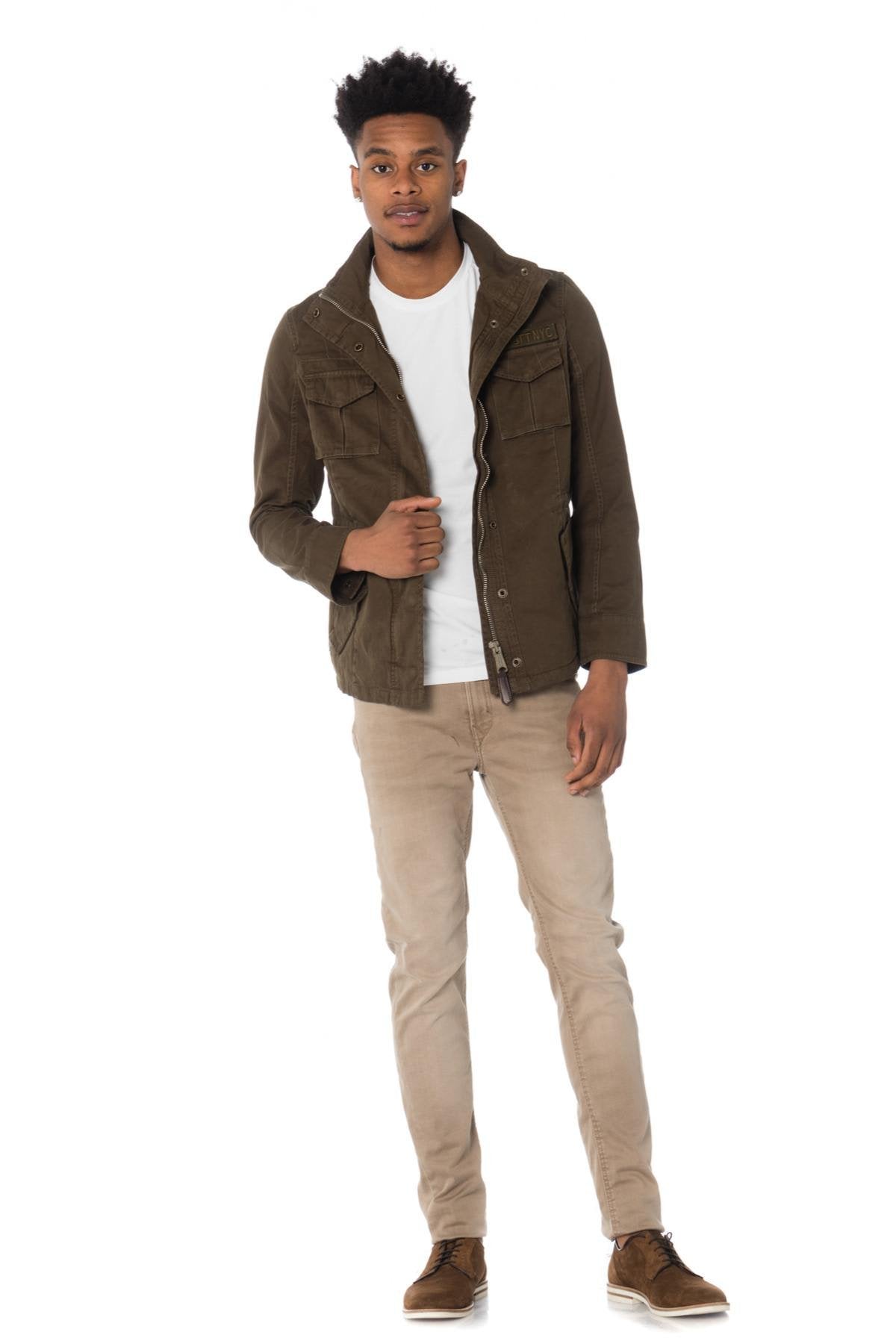 Schott men's khaki stand-up collar jacket - Image n°2