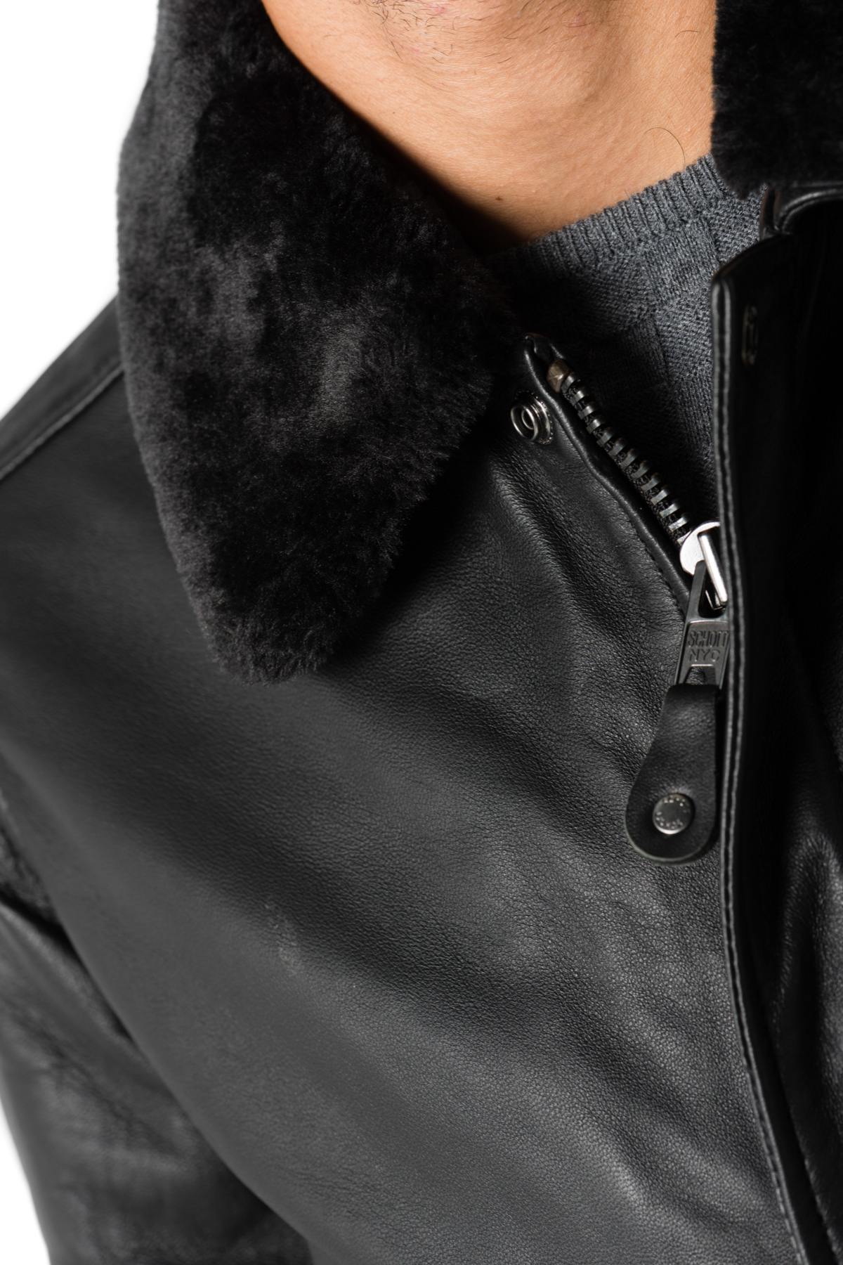 Schott Black Lambskin Aviator - Image n°7