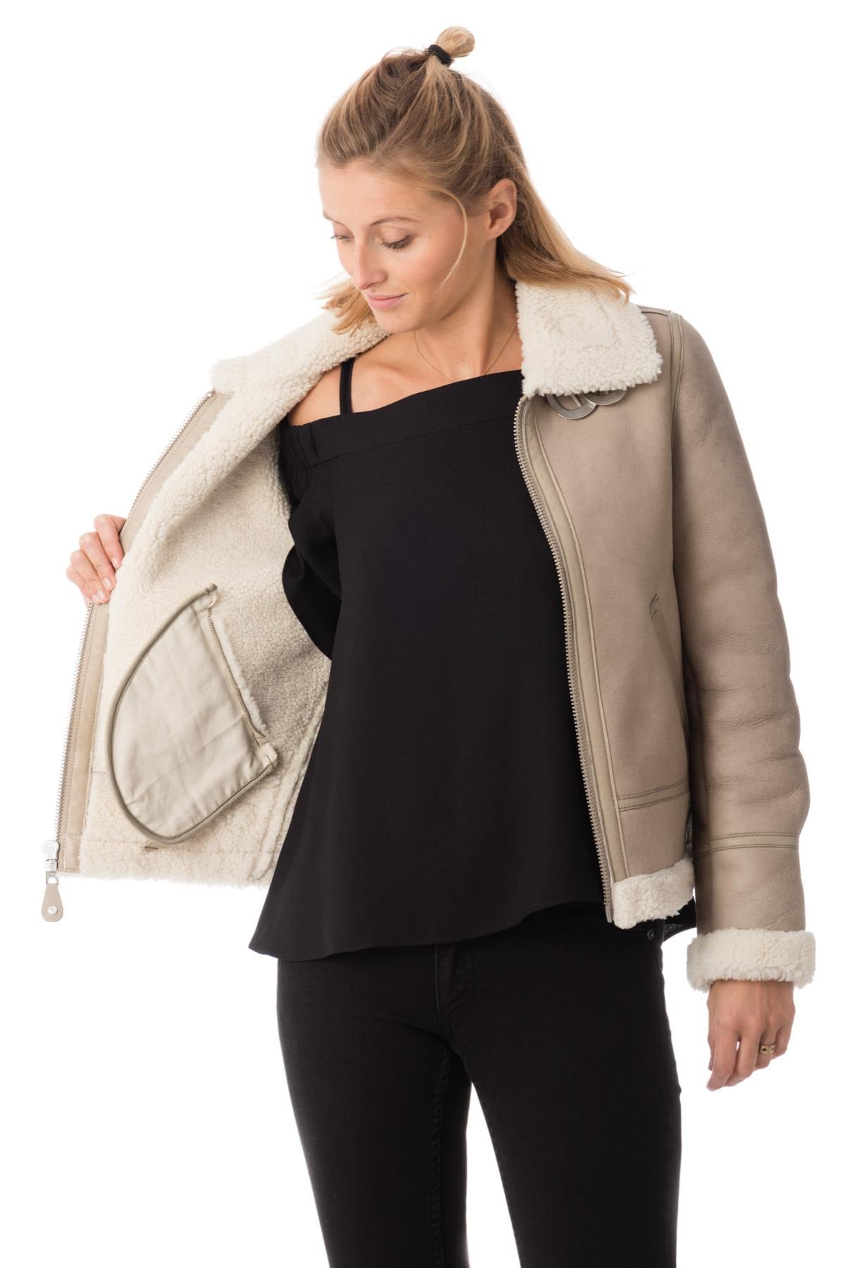 Women's beige bomber jacket - Image n°5