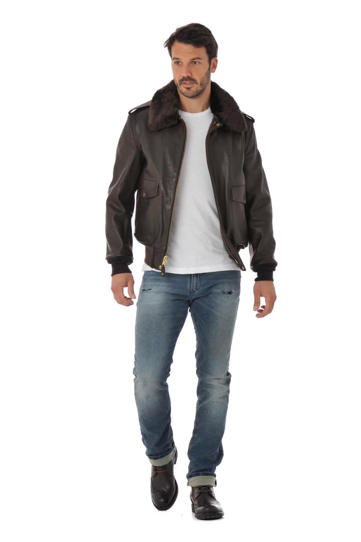 SCHOTT men's pilot jacket in brown leather - Image n°3