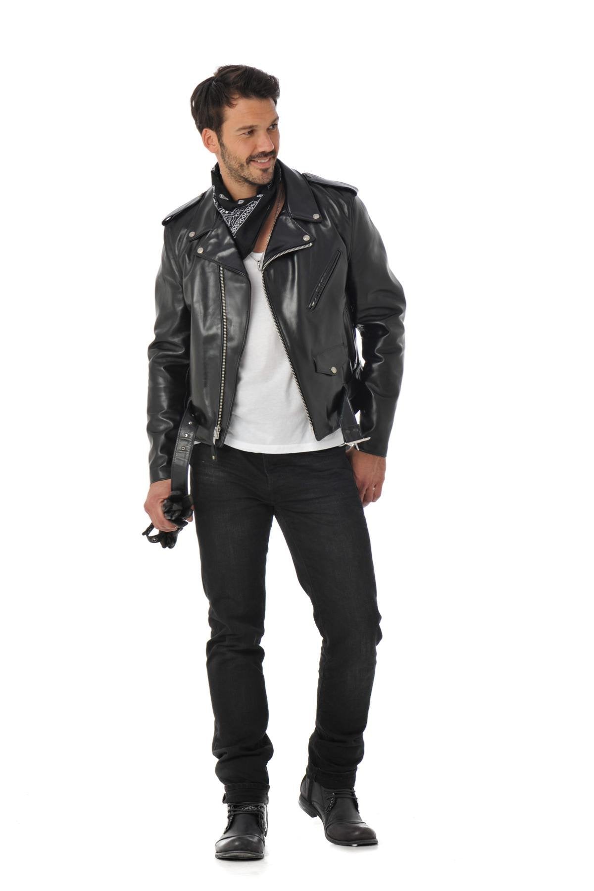 Schott men's perfecto in black horse leather - Image n°4