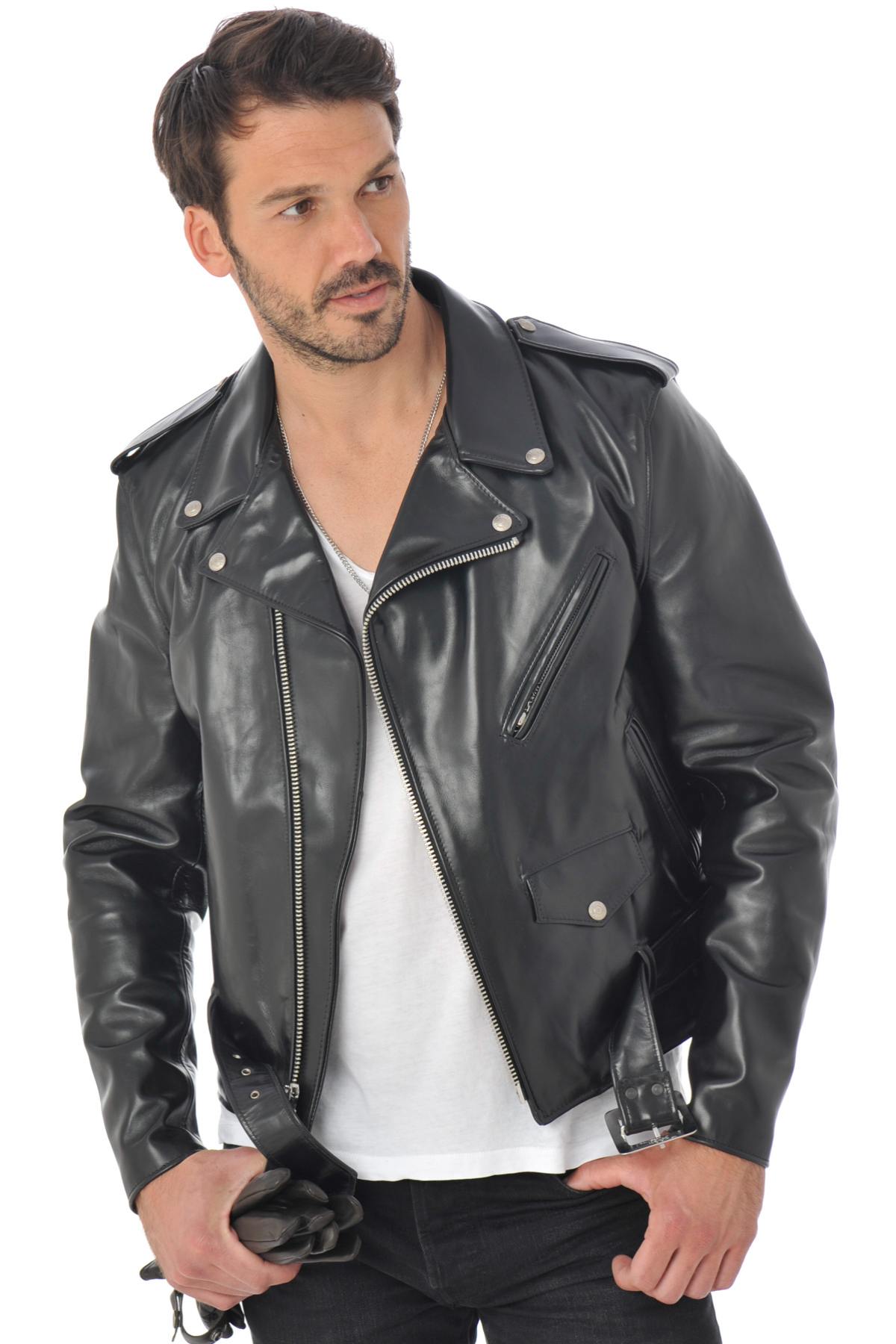 Schott men's perfecto in black horse leather - Image n°3