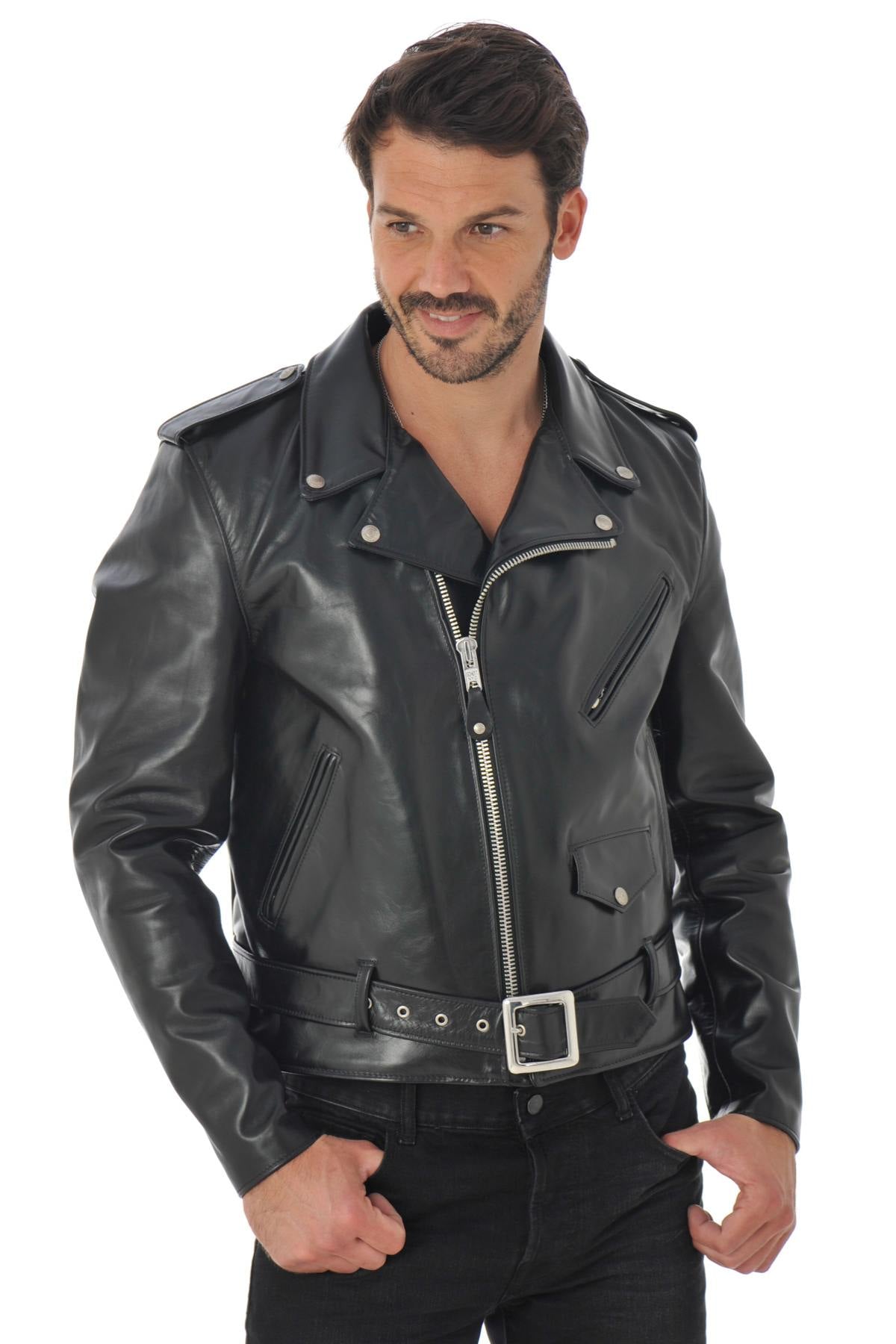 Schott men's perfecto in black horse leather - Image n°8