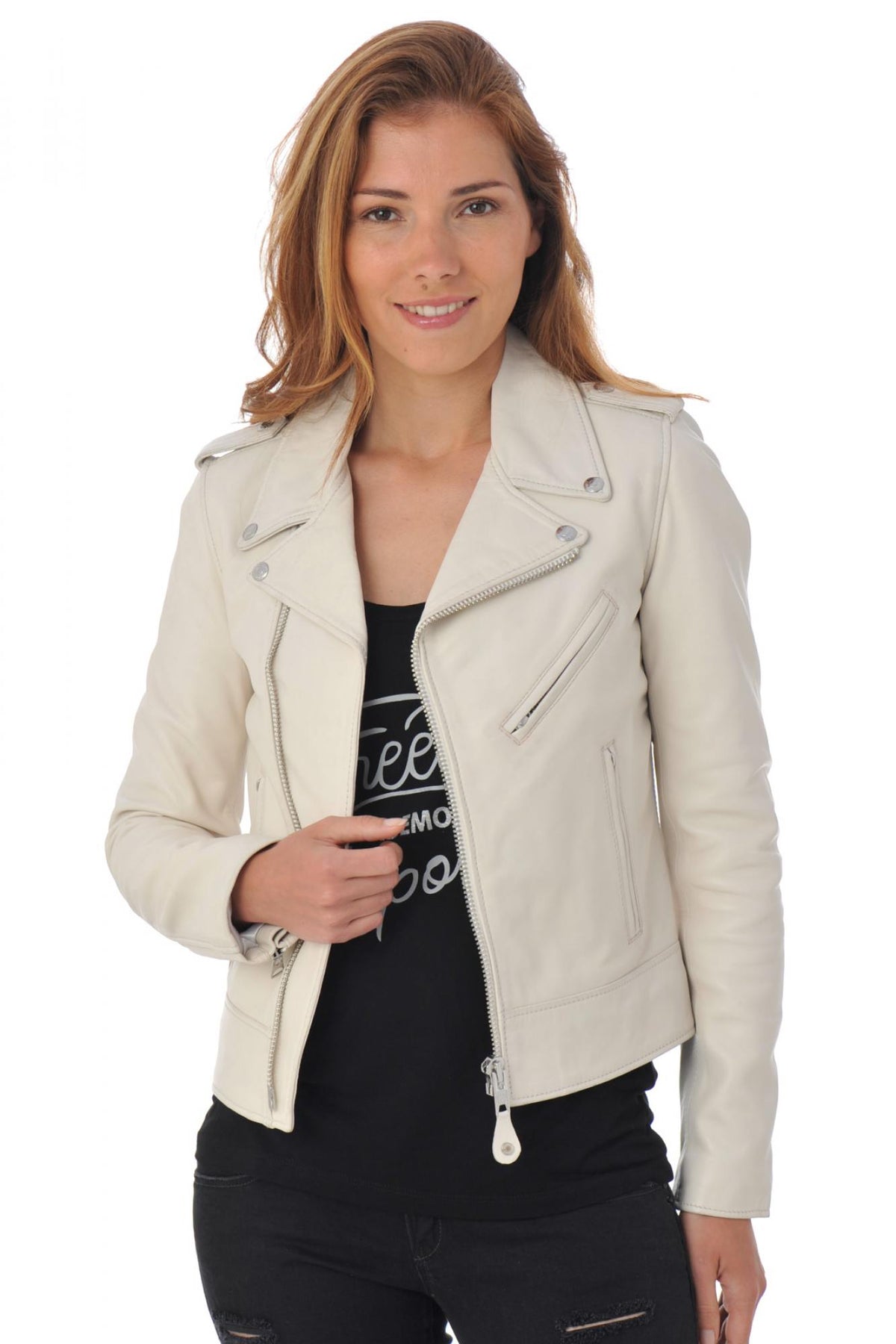 Schott women's white lambskin perfecto - Image n°1