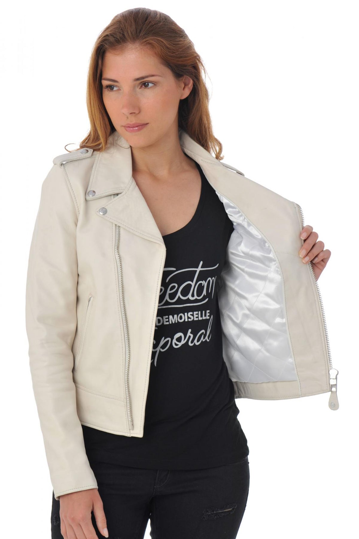 Schott women's white lambskin perfecto - Image n°5