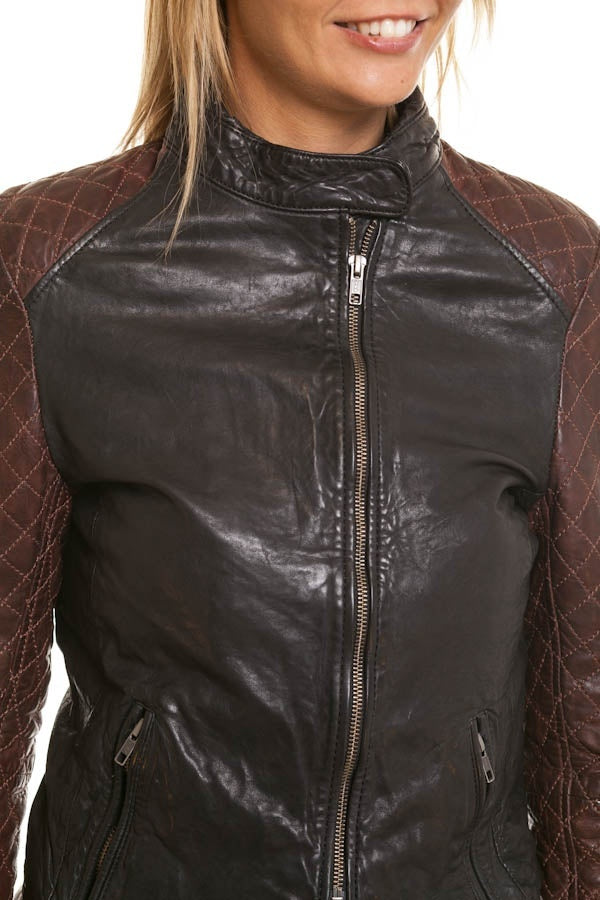 Women's Segura leather jacket Plum and black - Image n°3