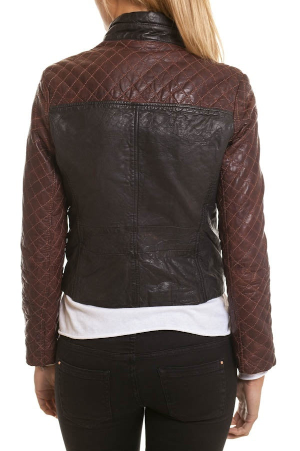 Women's Segura leather jacket Plum and black - Image n°5