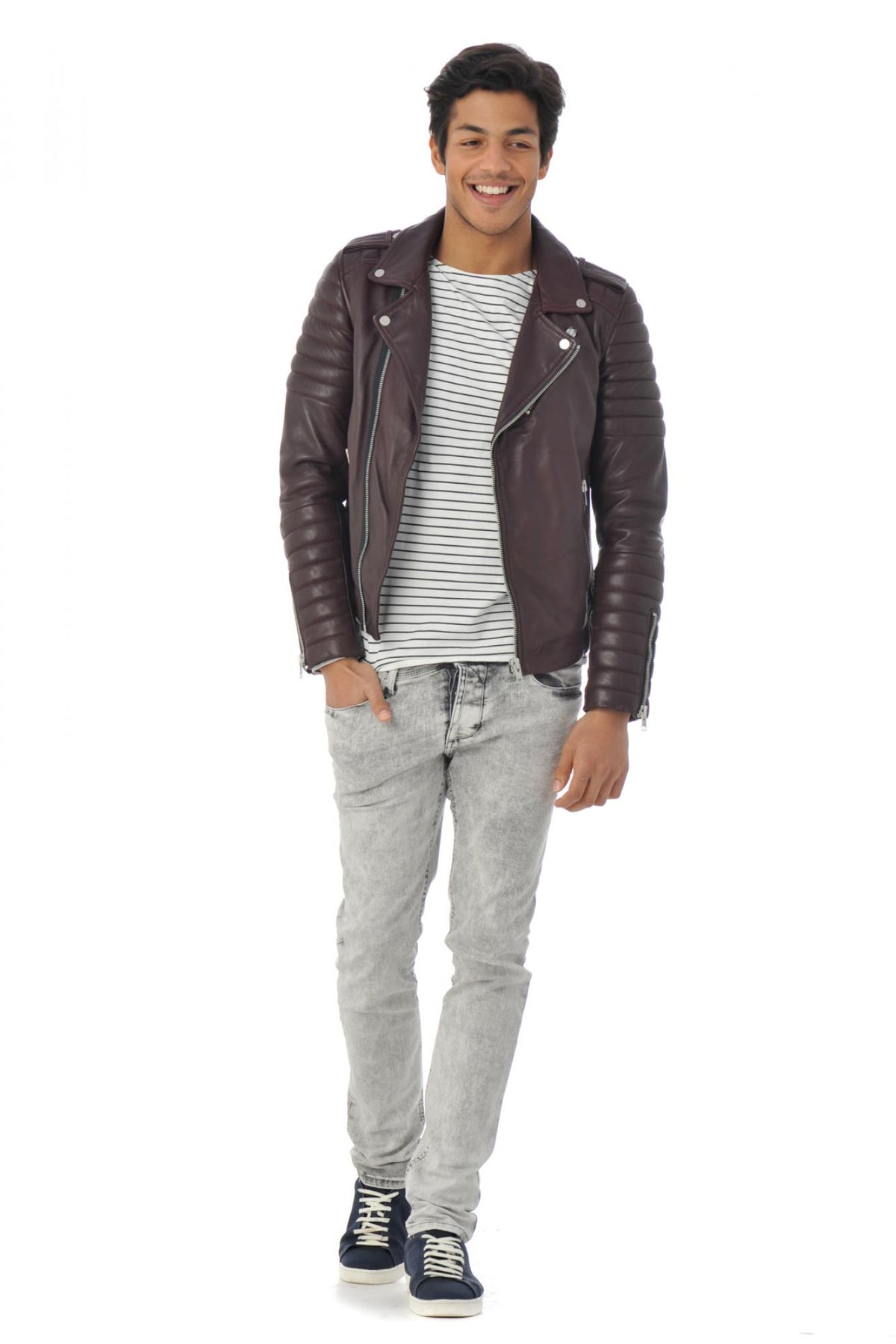 Burgundy Biker Jacket fit serge pariente - Image n°2