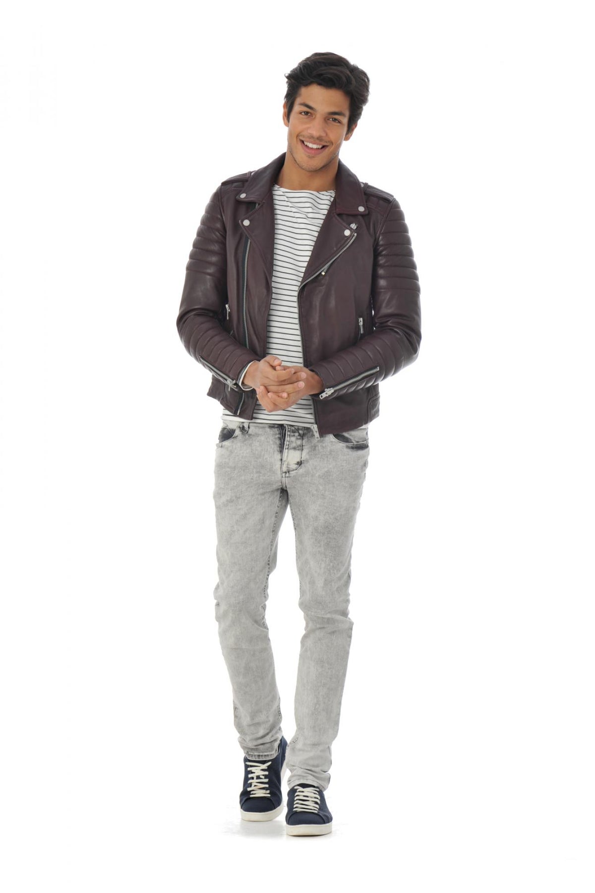 Burgundy Biker Jacket fit serge pariente - Image n°5