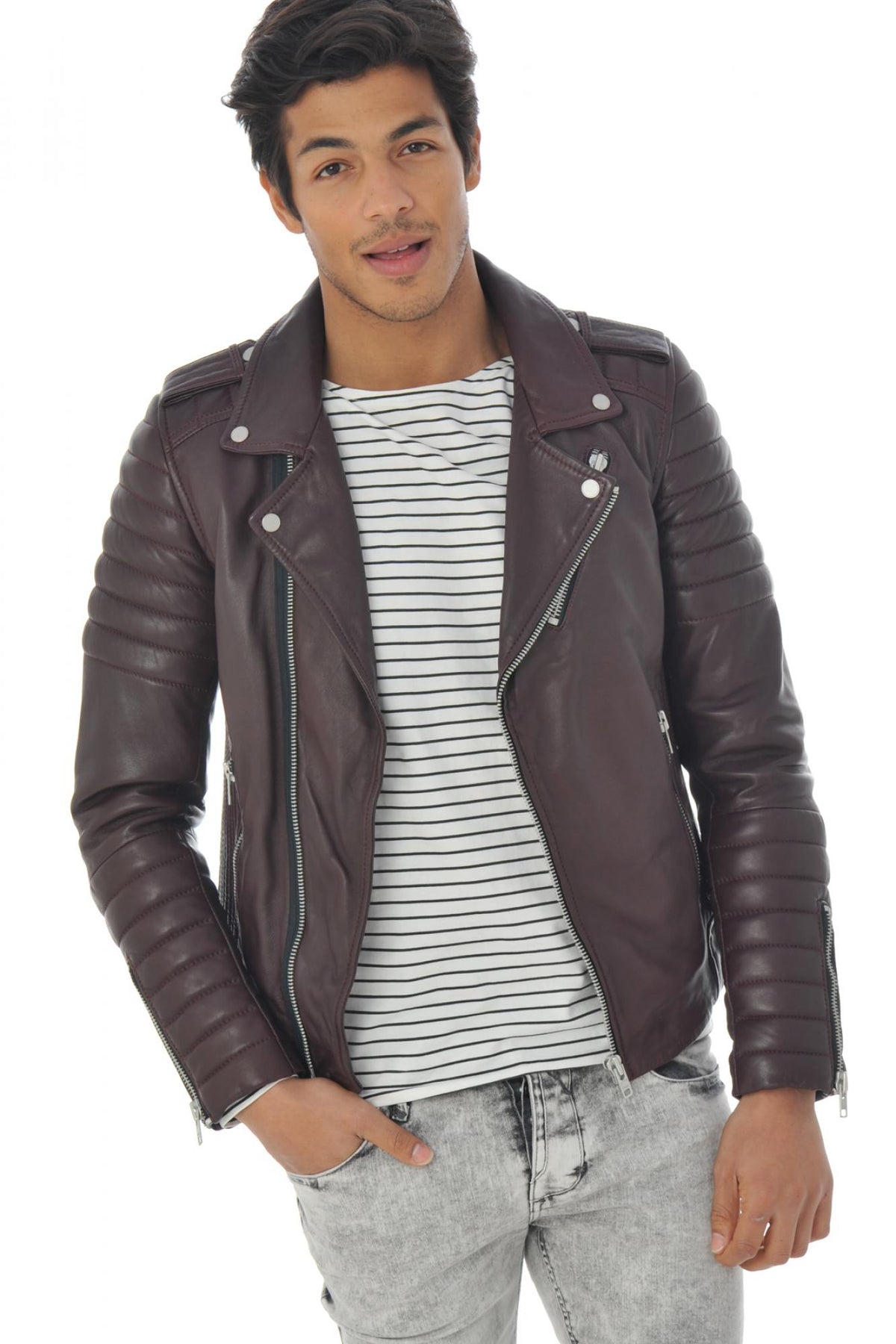 Burgundy Biker Jacket fit serge pariente - Image n°4