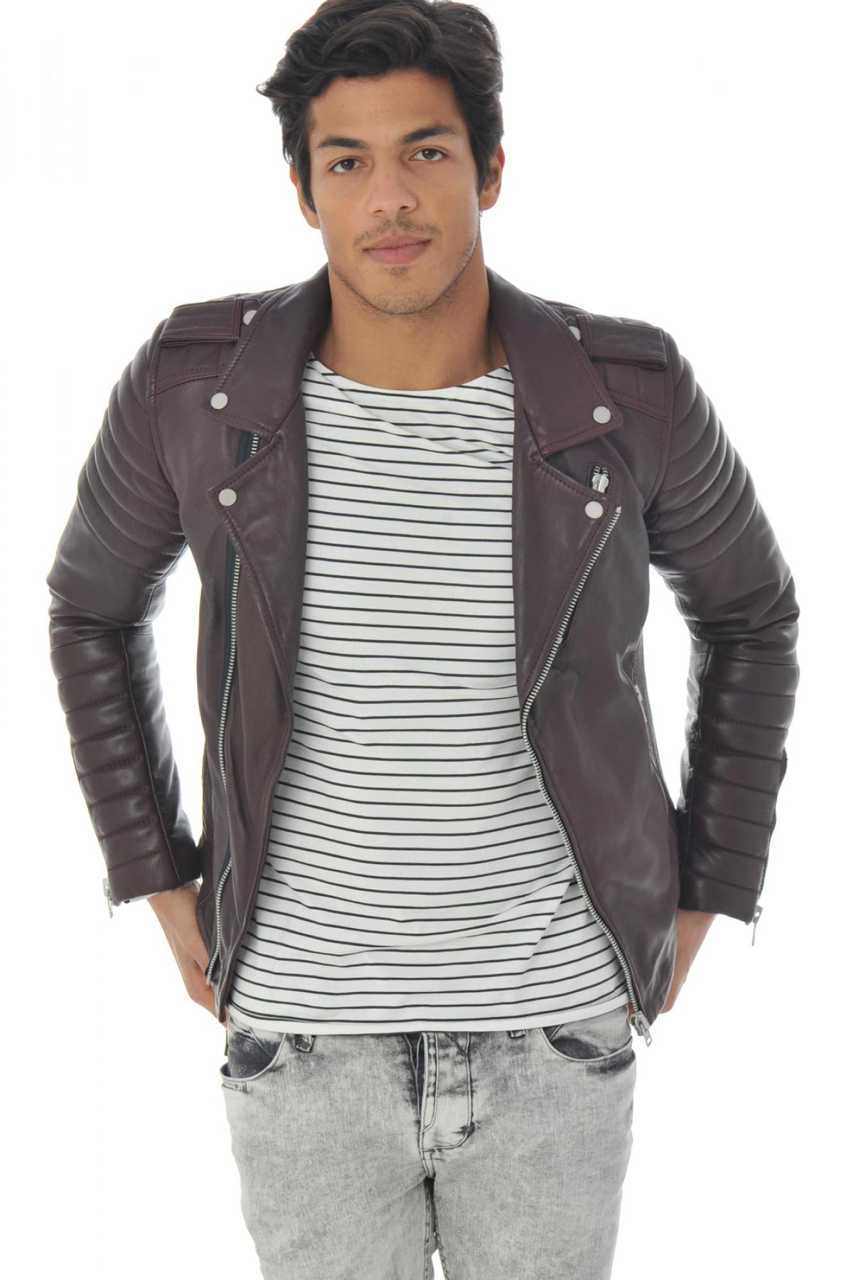 Burgundy Biker Jacket fit serge pariente - Image n°6