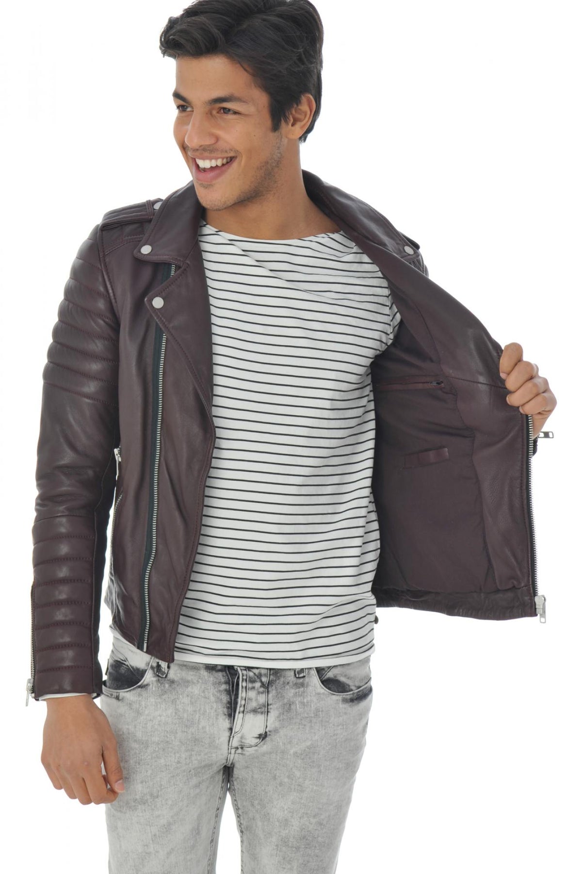 Burgundy Biker Jacket fit serge pariente - Image n°8