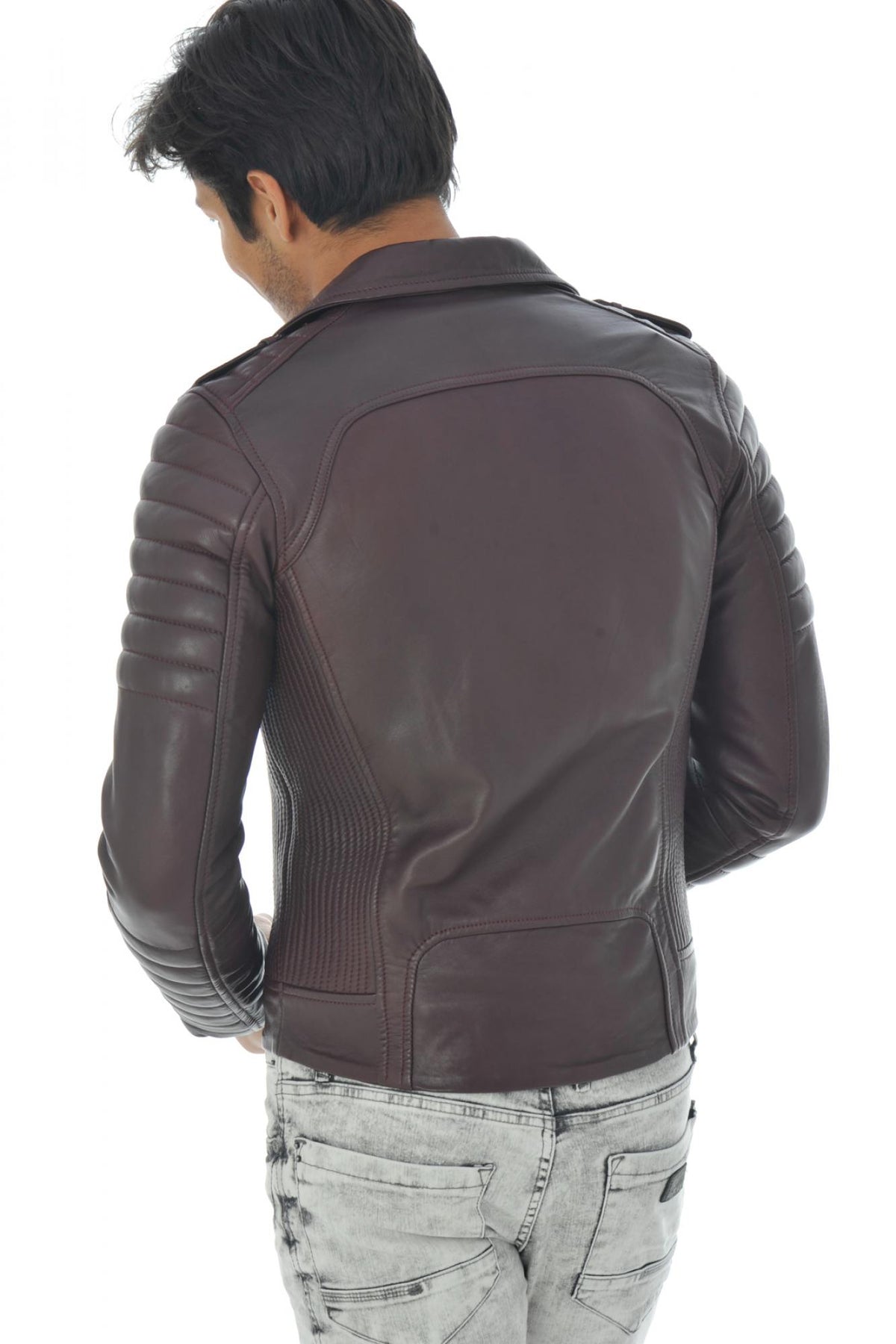 Burgundy Biker Jacket fit serge pariente - Image n°7