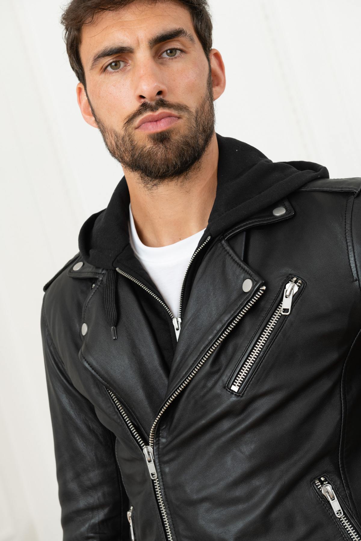 Lambskin Biker Jacket with hood - Image n°6