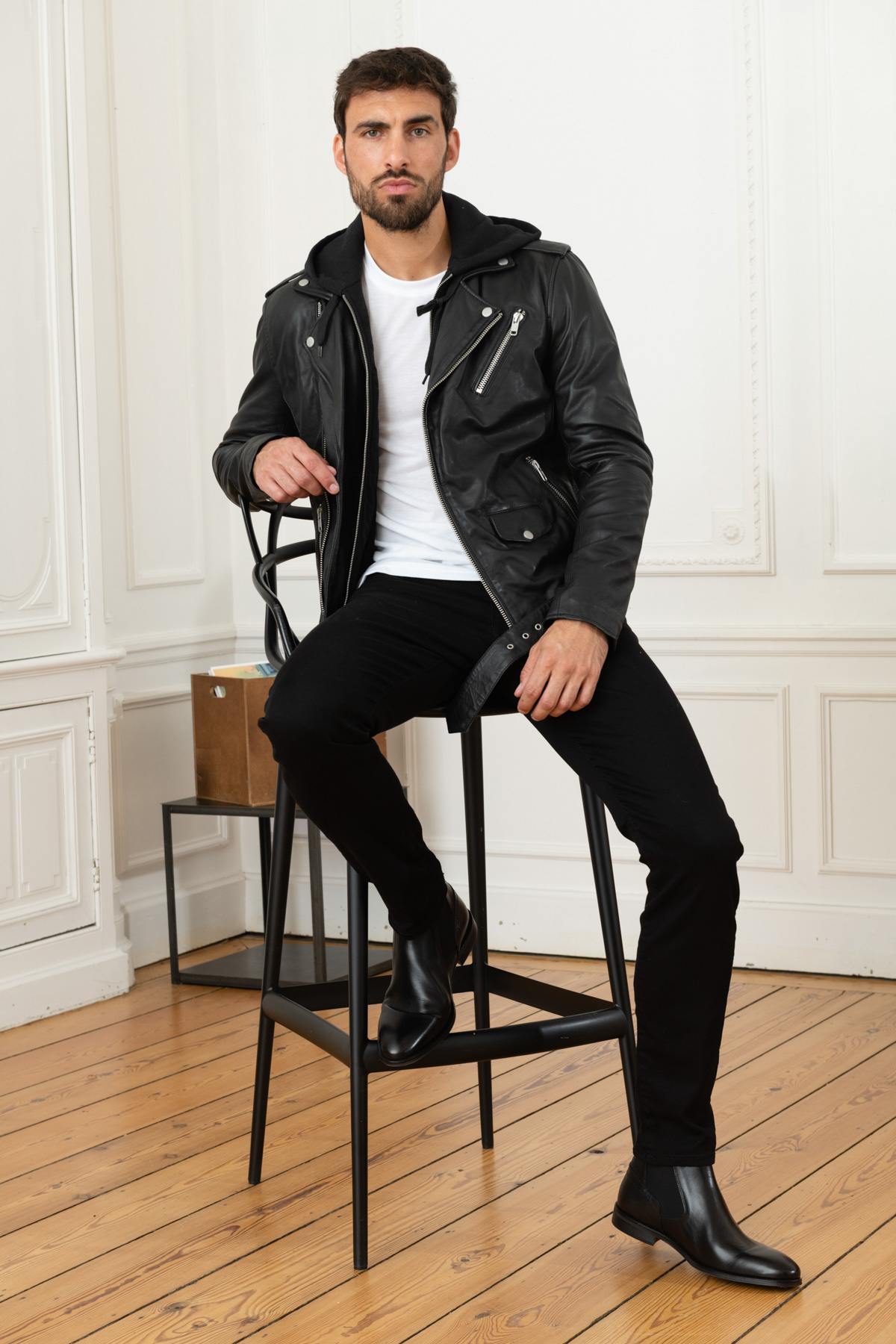 Lambskin Biker Jacket with hood - Image n°2