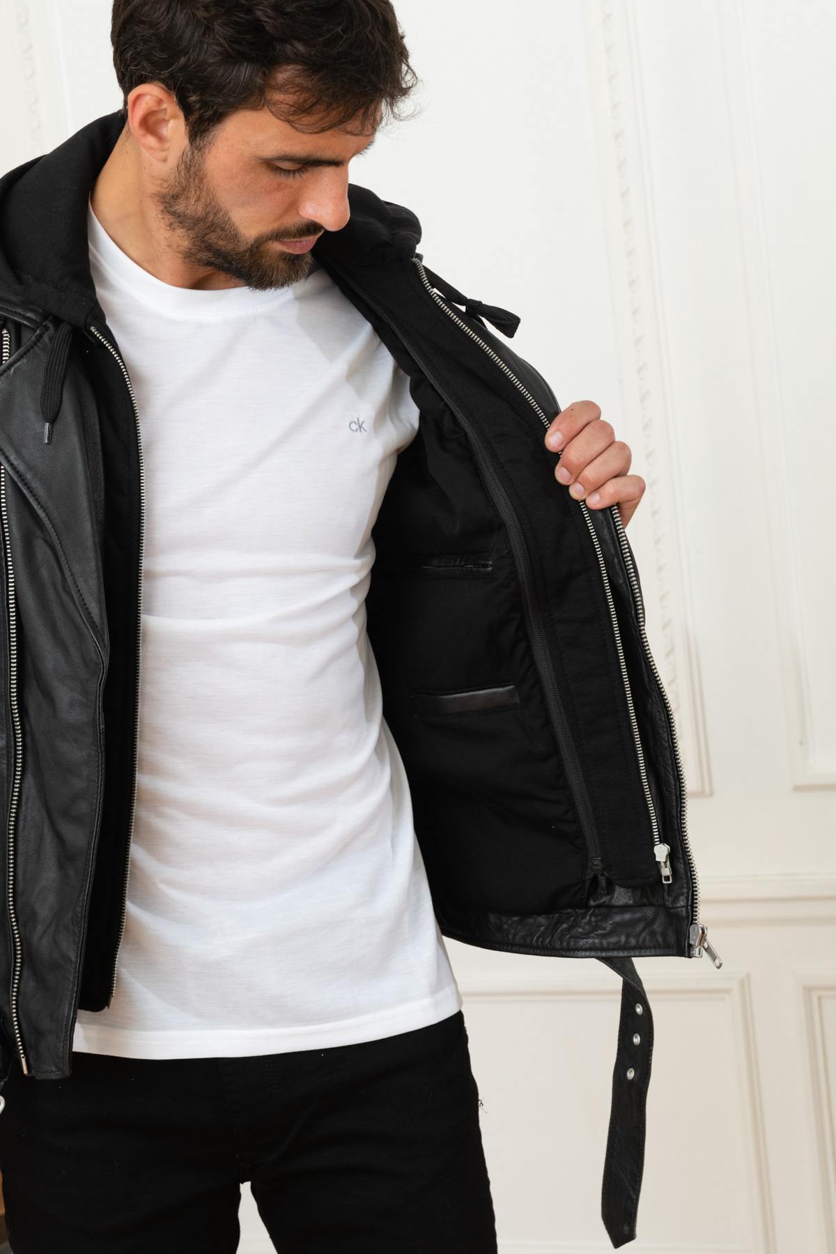 Lambskin Biker Jacket with hood - Image n°4