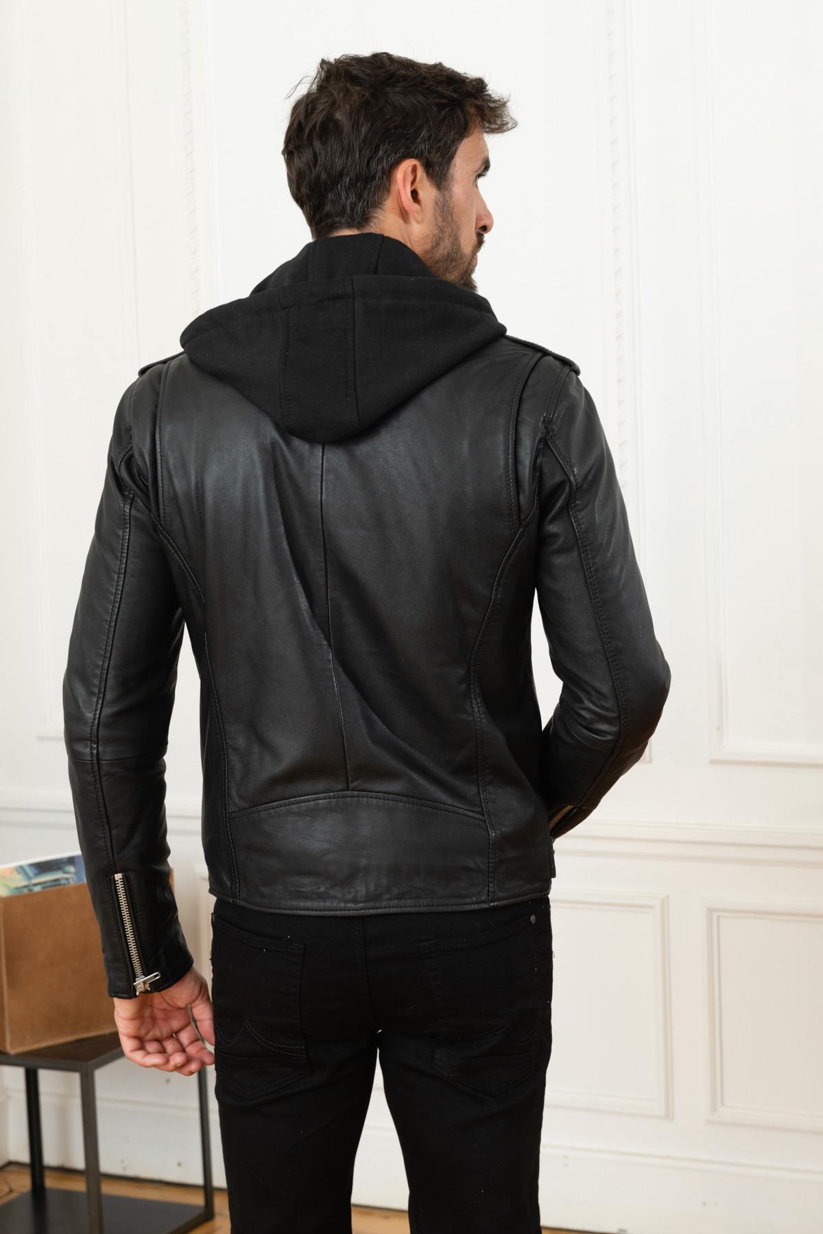 Lambskin Biker Jacket with hood - Image n°5