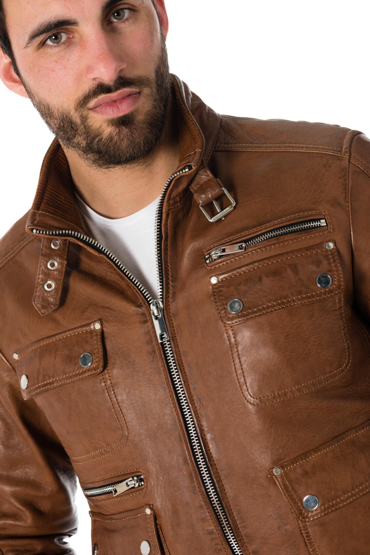 Serge Pariente men's jacket in cognac color - Image n°5