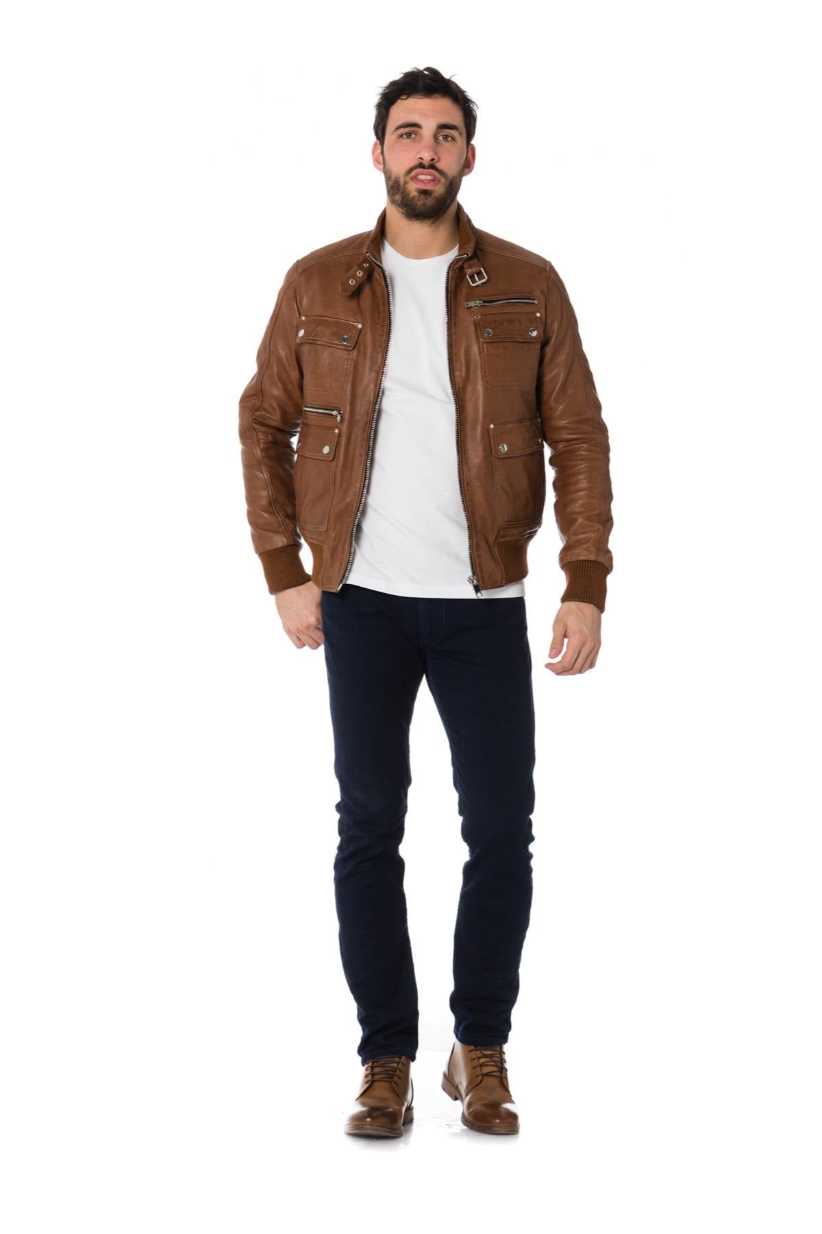 Serge Pariente men's jacket in cognac color - Image n°2