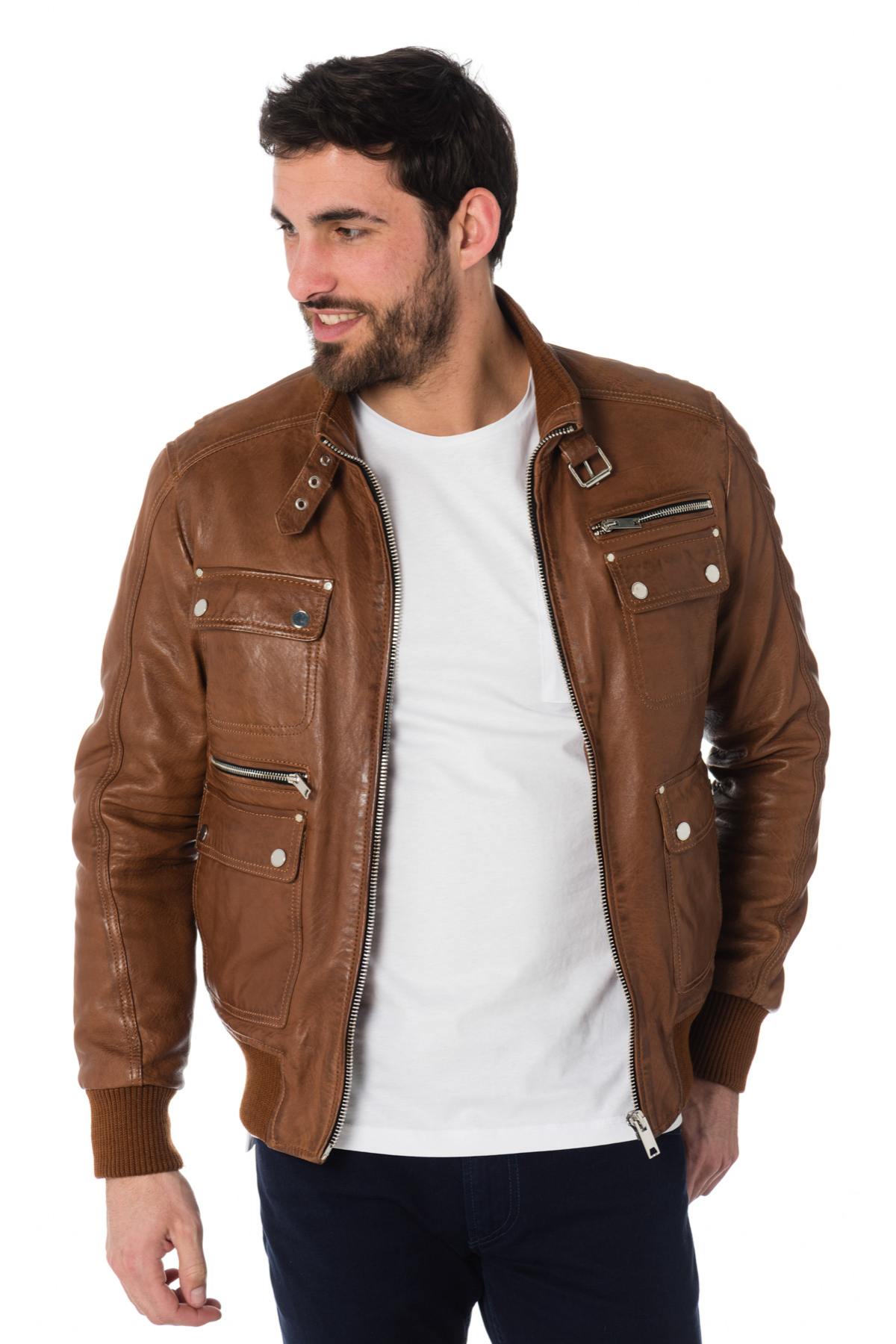 Serge Pariente men's jacket in cognac color - Image n°1