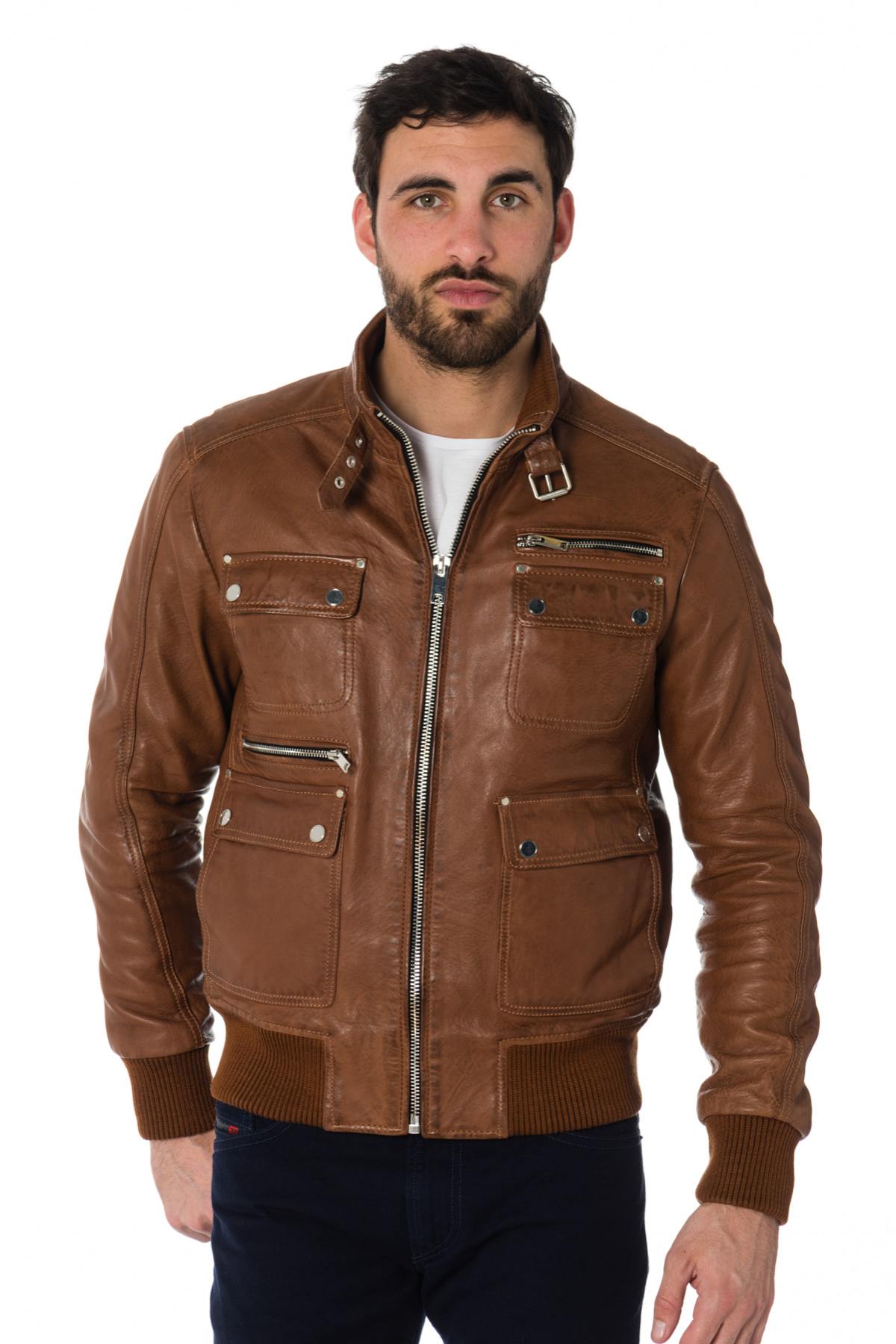 Serge Pariente men's jacket in cognac color - Image n°3