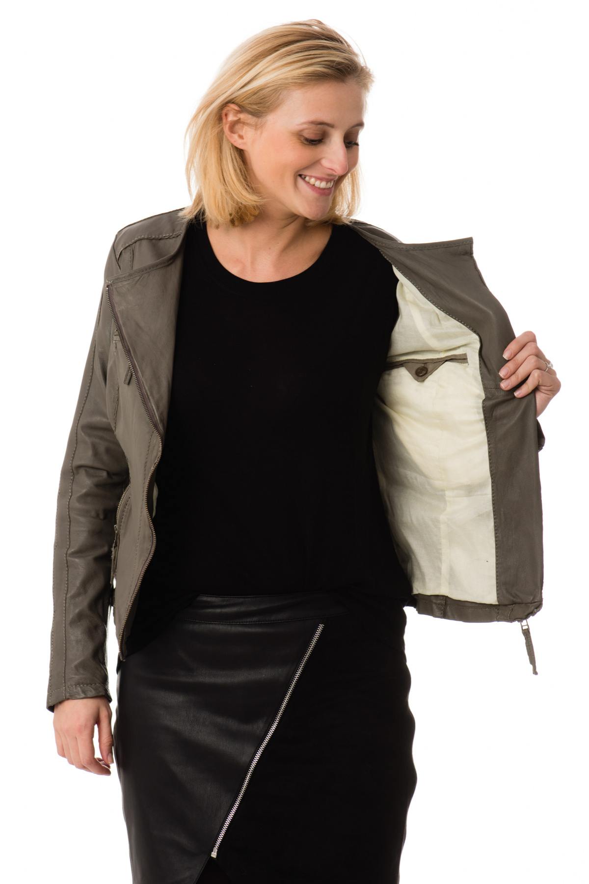 Gray Serge Pariente Leather Jacket for Women - Image n°5