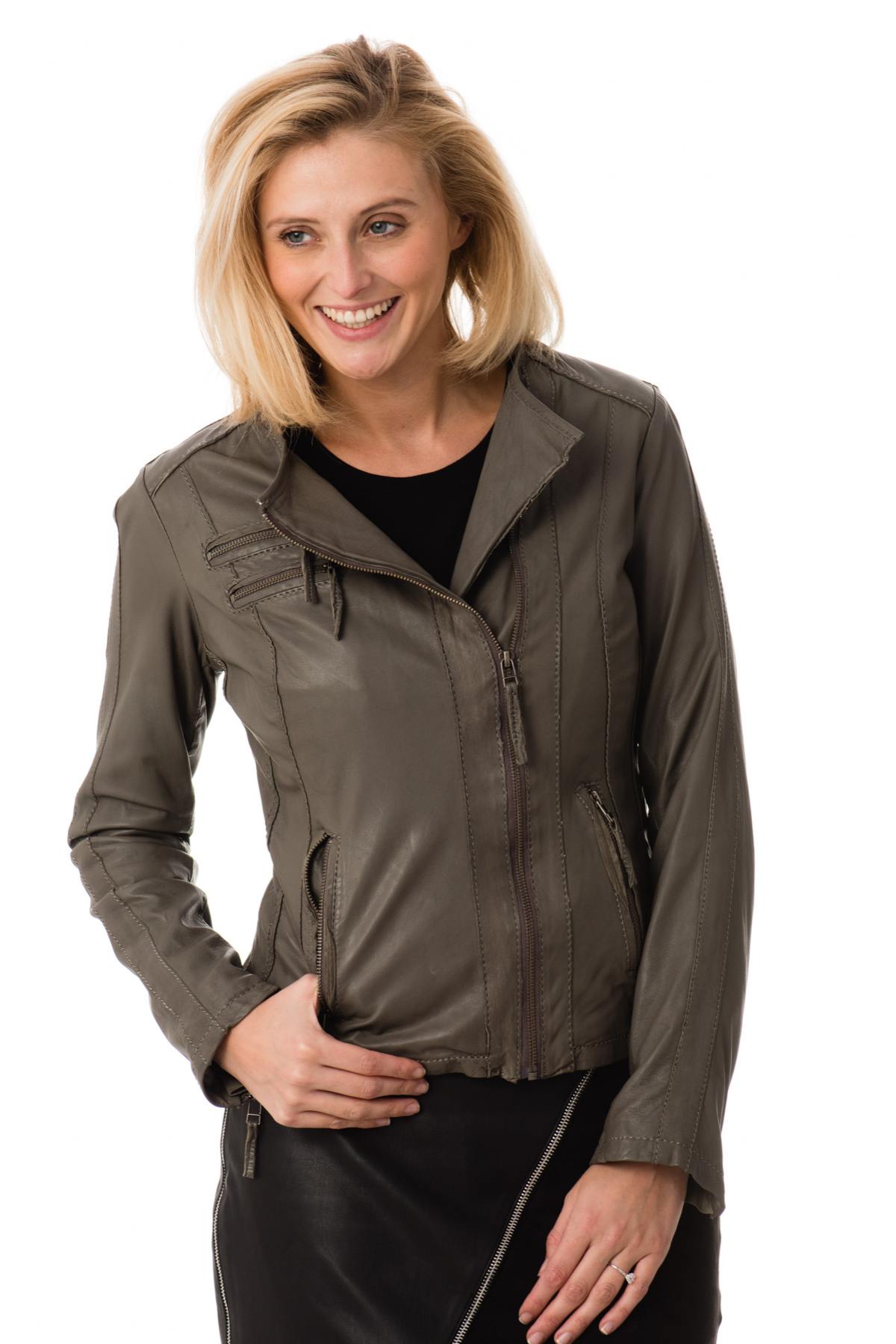 Gray Serge Pariente Leather Jacket for Women - Image n°3