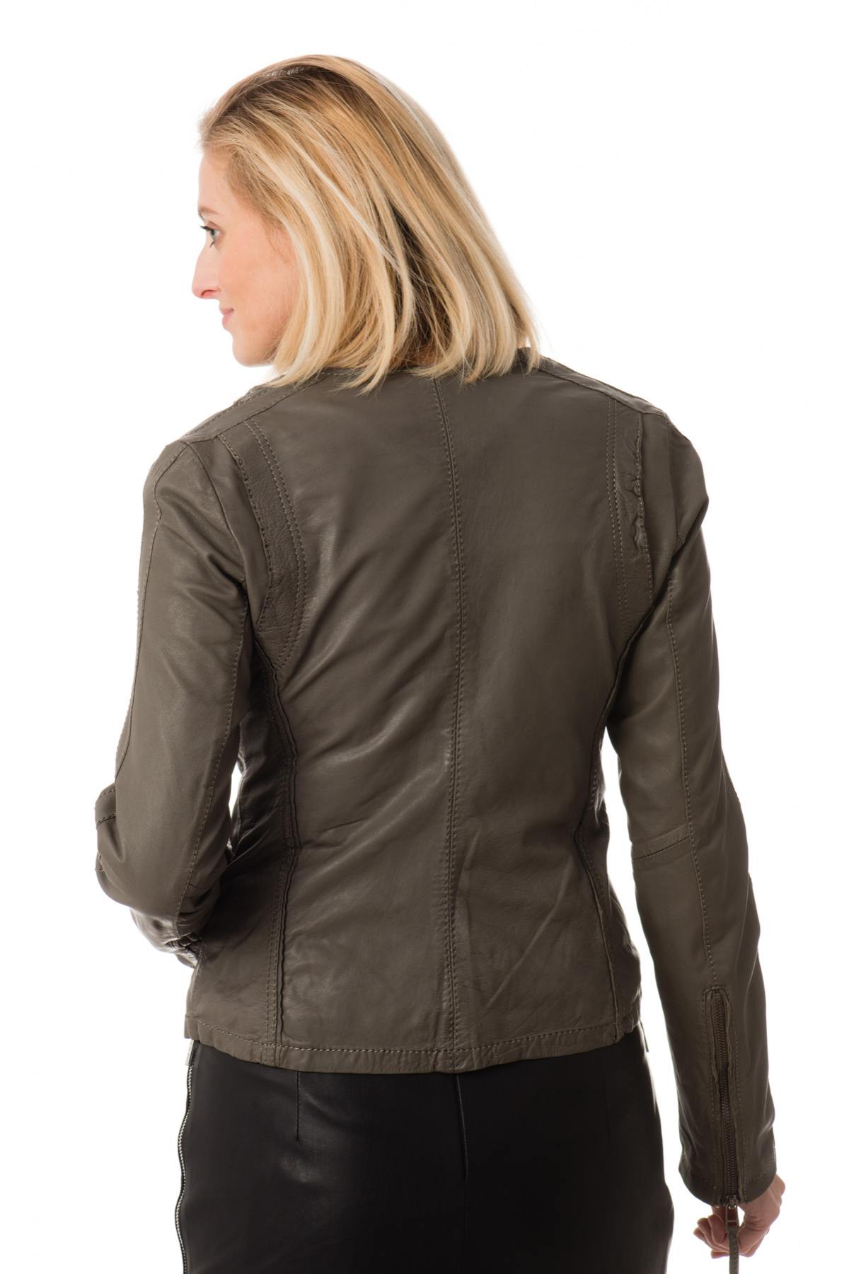 Gray Serge Pariente Leather Jacket for Women - Image n°4