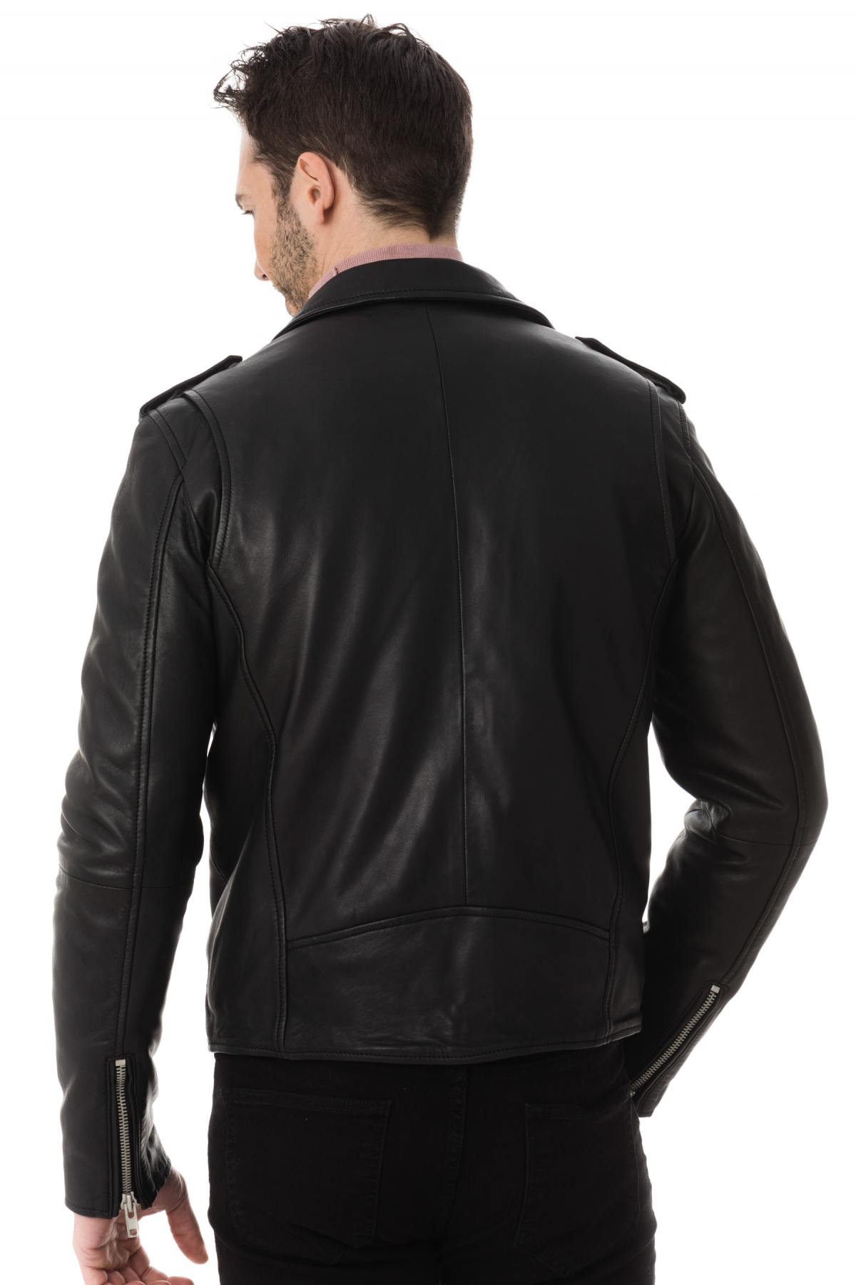 Men's fashion Biker Jacket in black leather - Image n°5