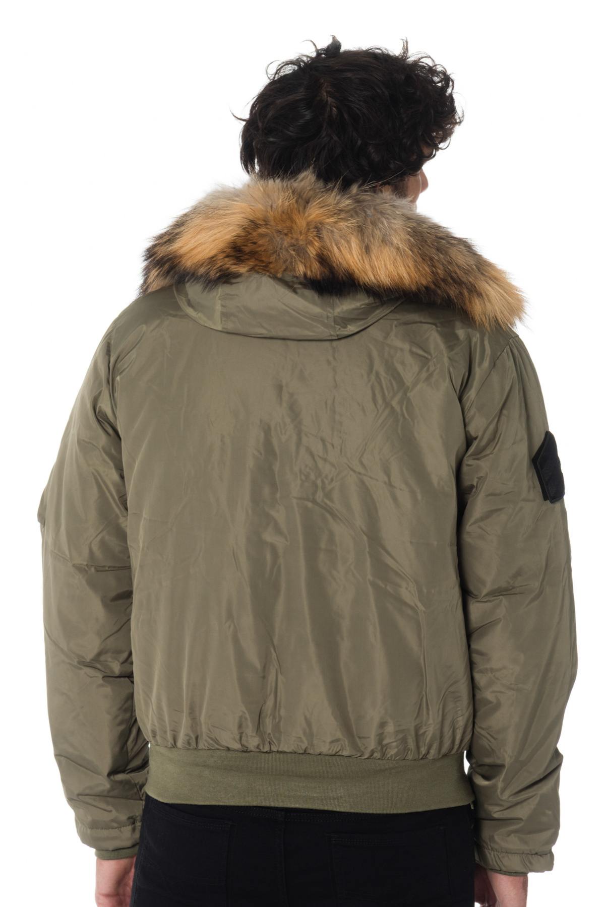 Men's khaki hooded bomber jacket with straps - Image n°5