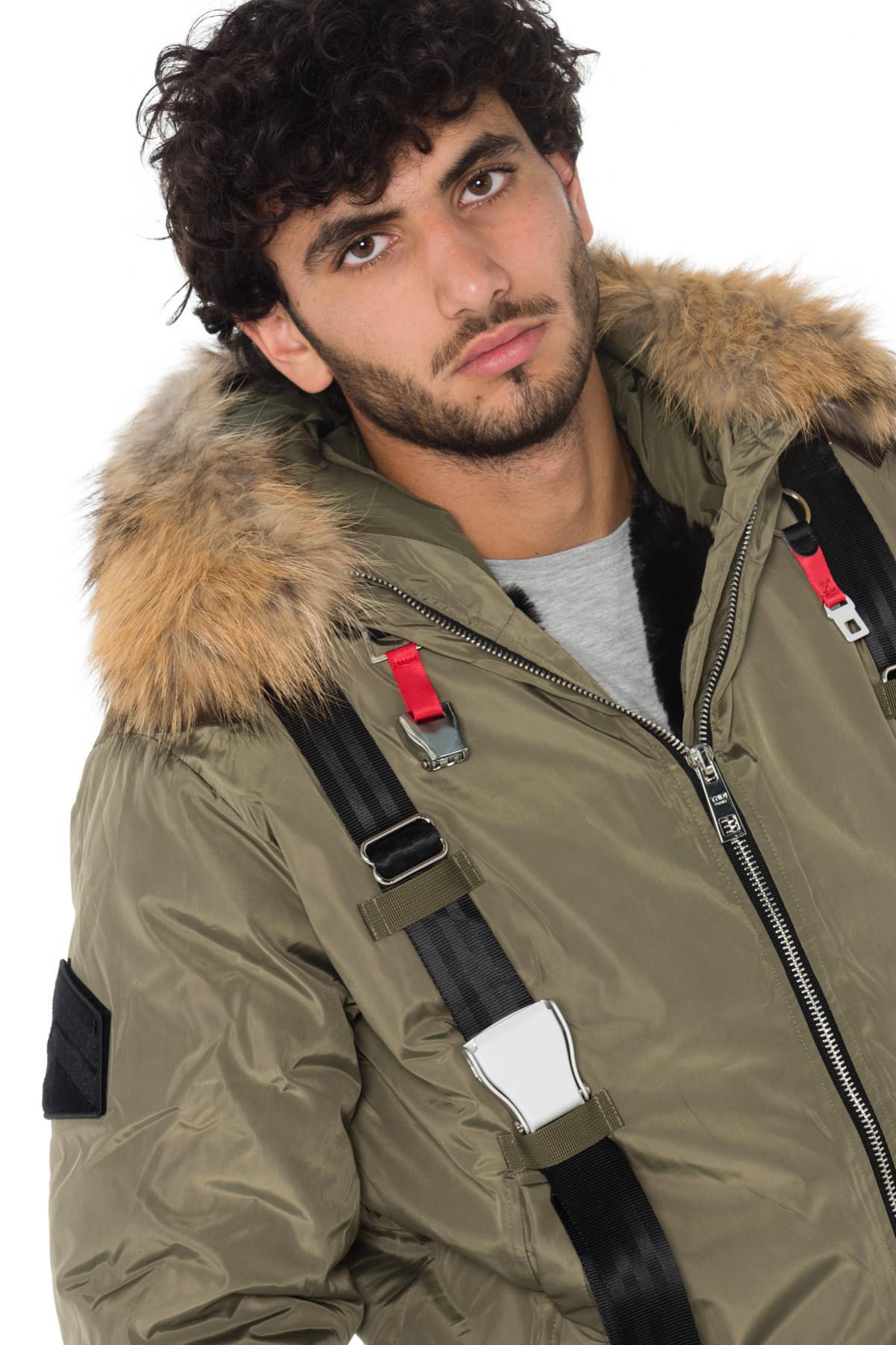 Men's khaki hooded bomber jacket with straps - Image n°7