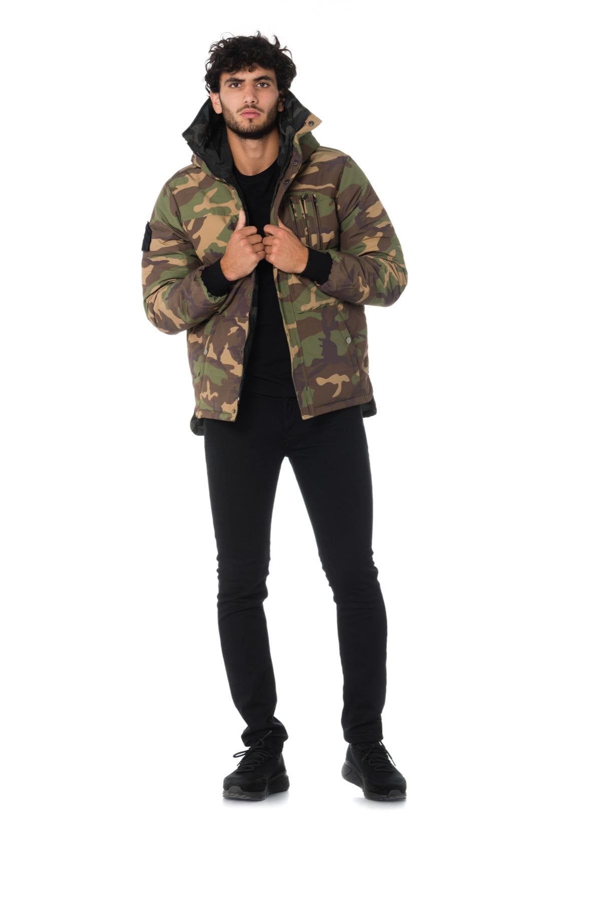 Reversible khaki and black camouflage jacket - Image n°3