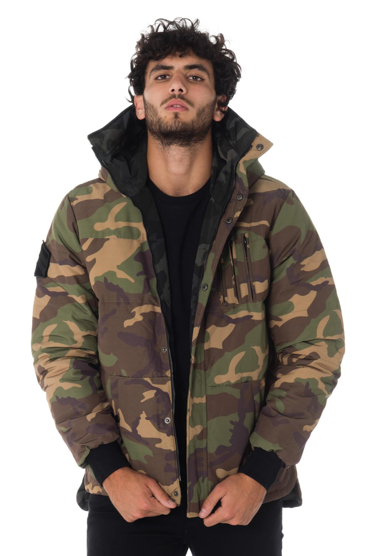 Reversible khaki and black camouflage jacket - Image n°1