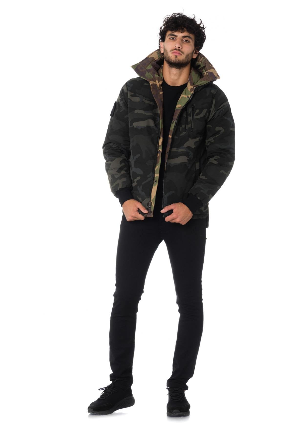 Reversible khaki and black camouflage jacket - Image n°4