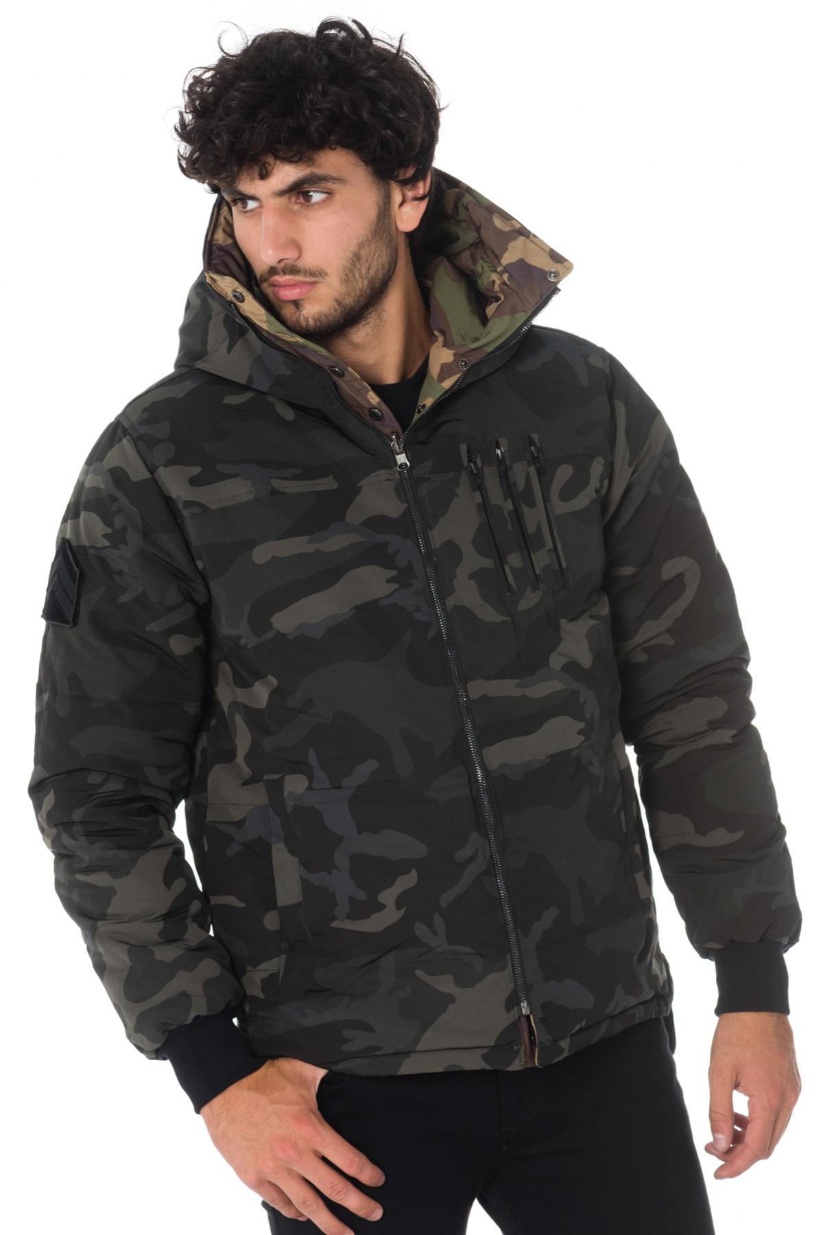 Reversible khaki and black camouflage jacket - Image n°2