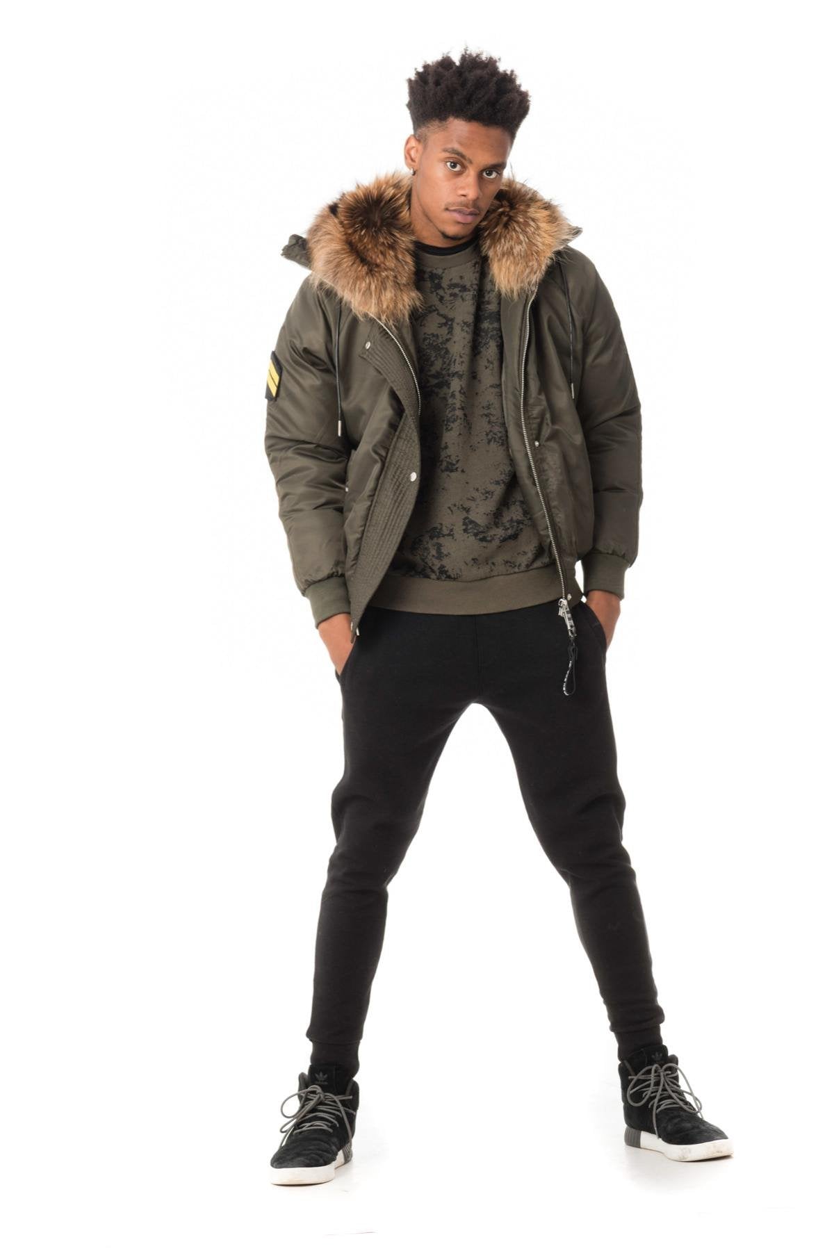 Khaki jacket with hood and raccoon fur - Image n°2