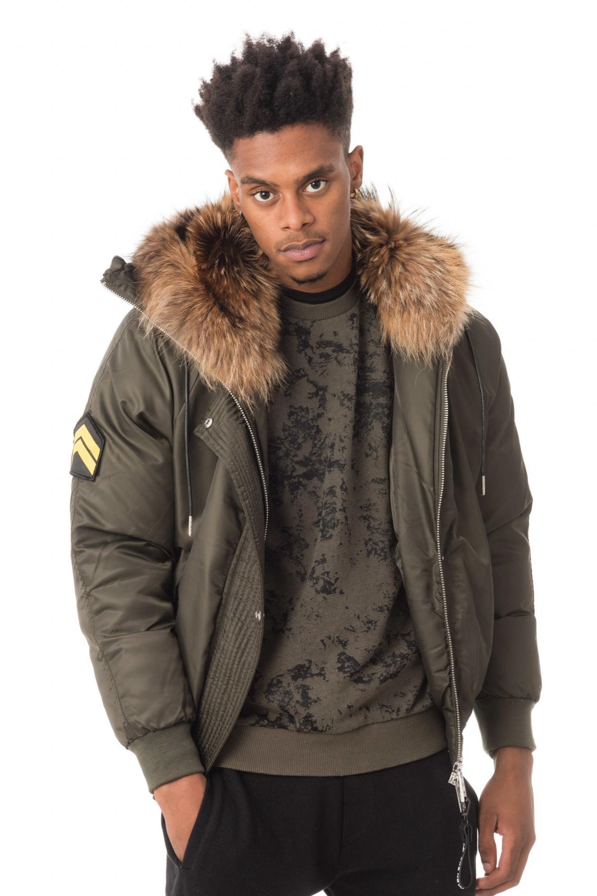 Khaki jacket with hood and raccoon fur - Image n°1